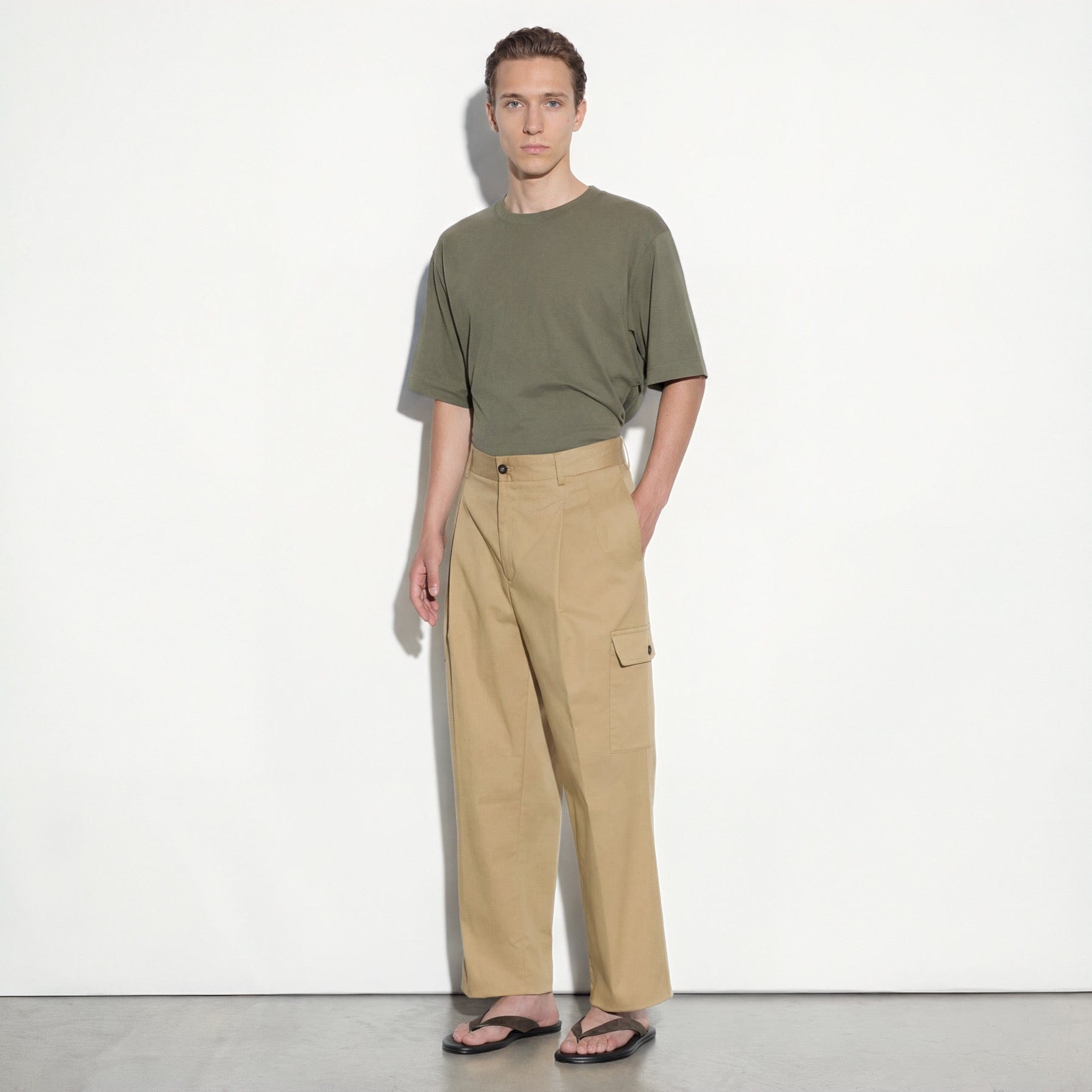 Pantalone Utility Loose Fit in Cotone Corda Pantalone Tessuto 48 / Corda Paolo Pecora