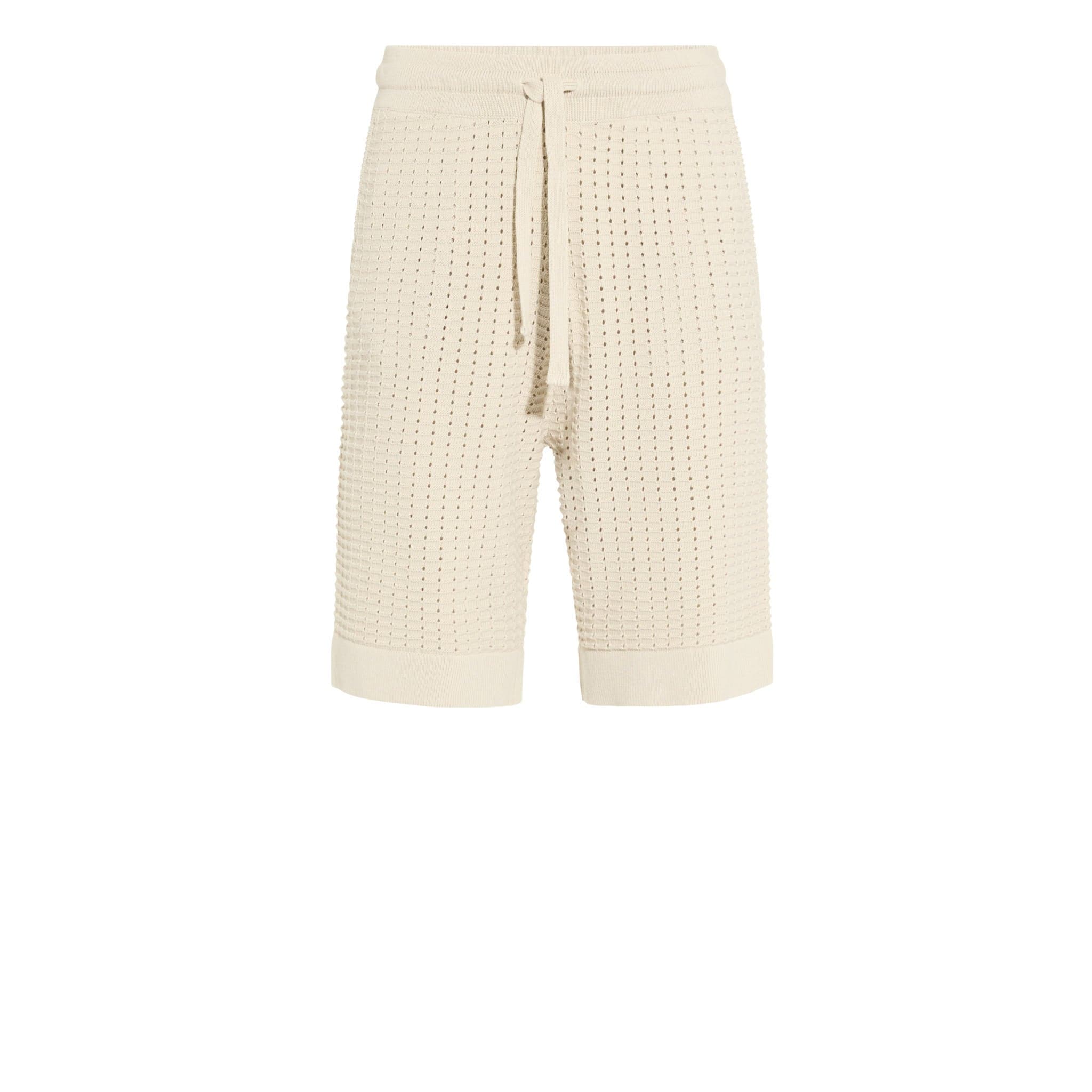 Bermuda con Cintura Elastica in Maglia Traforata Beige Bermuda Maglia Paolo Pecora