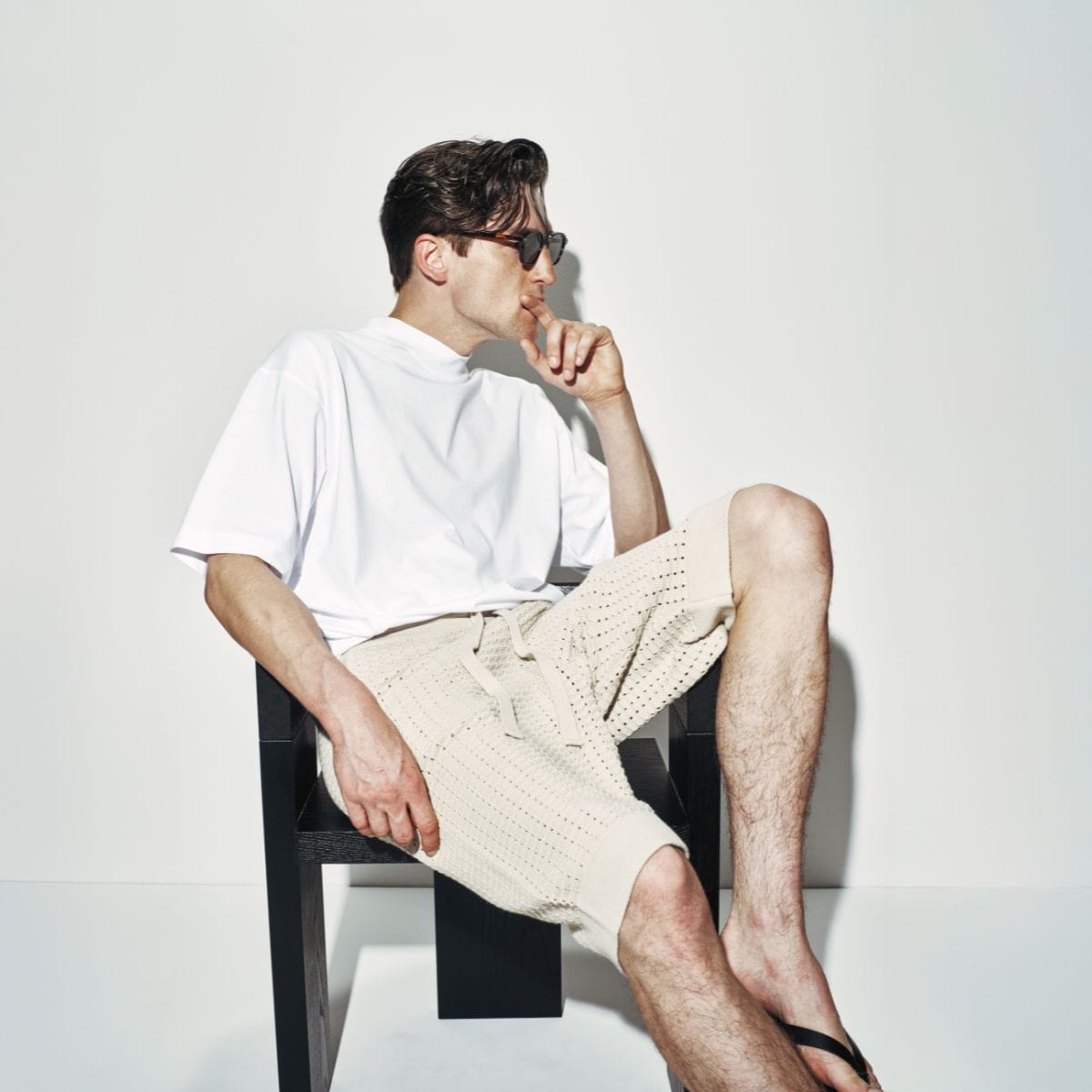 Bermuda con Cintura Elastica in Maglia Traforata Beige Bermuda Maglia Paolo Pecora