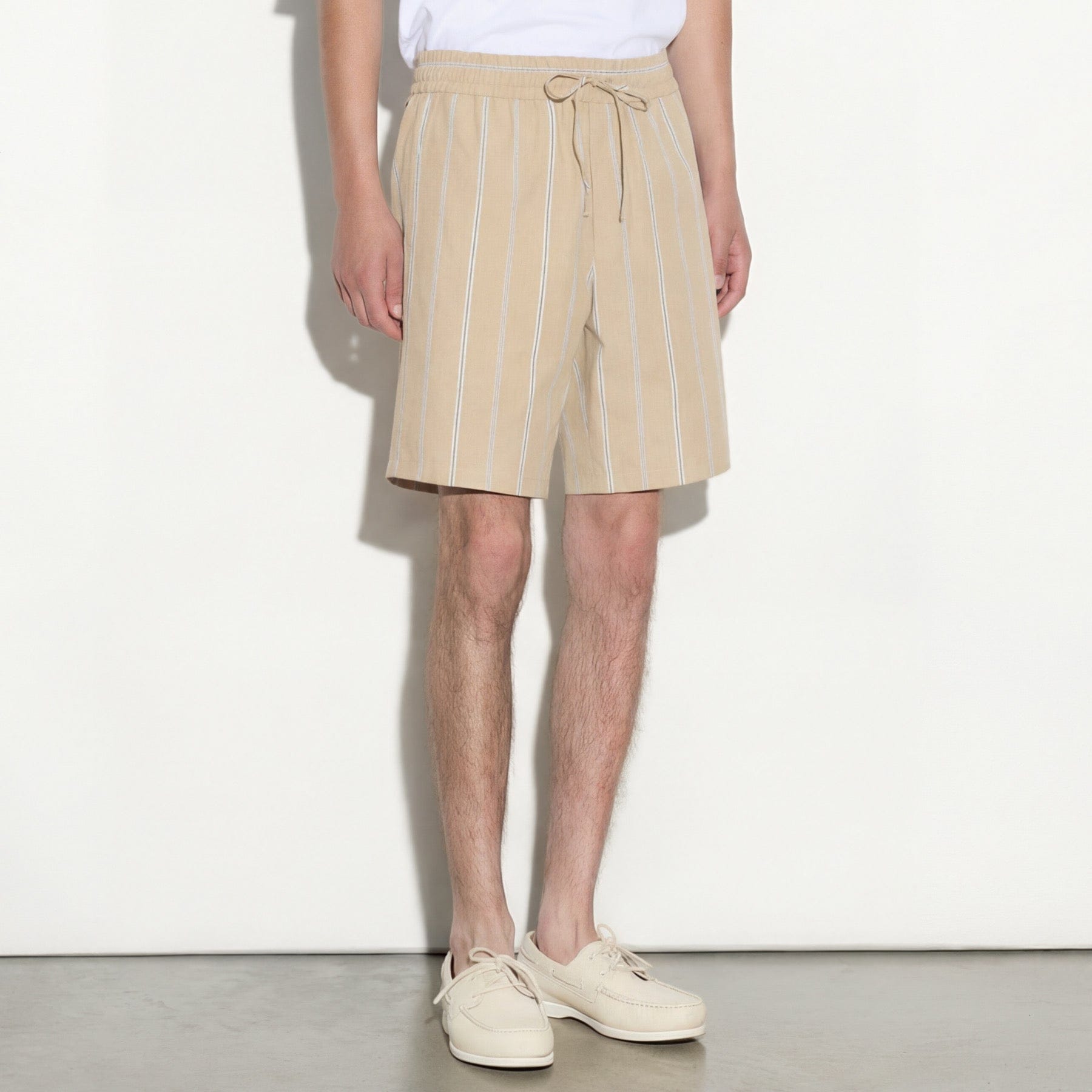 Bermuda con Cintura Elastica in Cotone a Righe Beige e Bianco Bermuda Tessuto Paolo Pecora