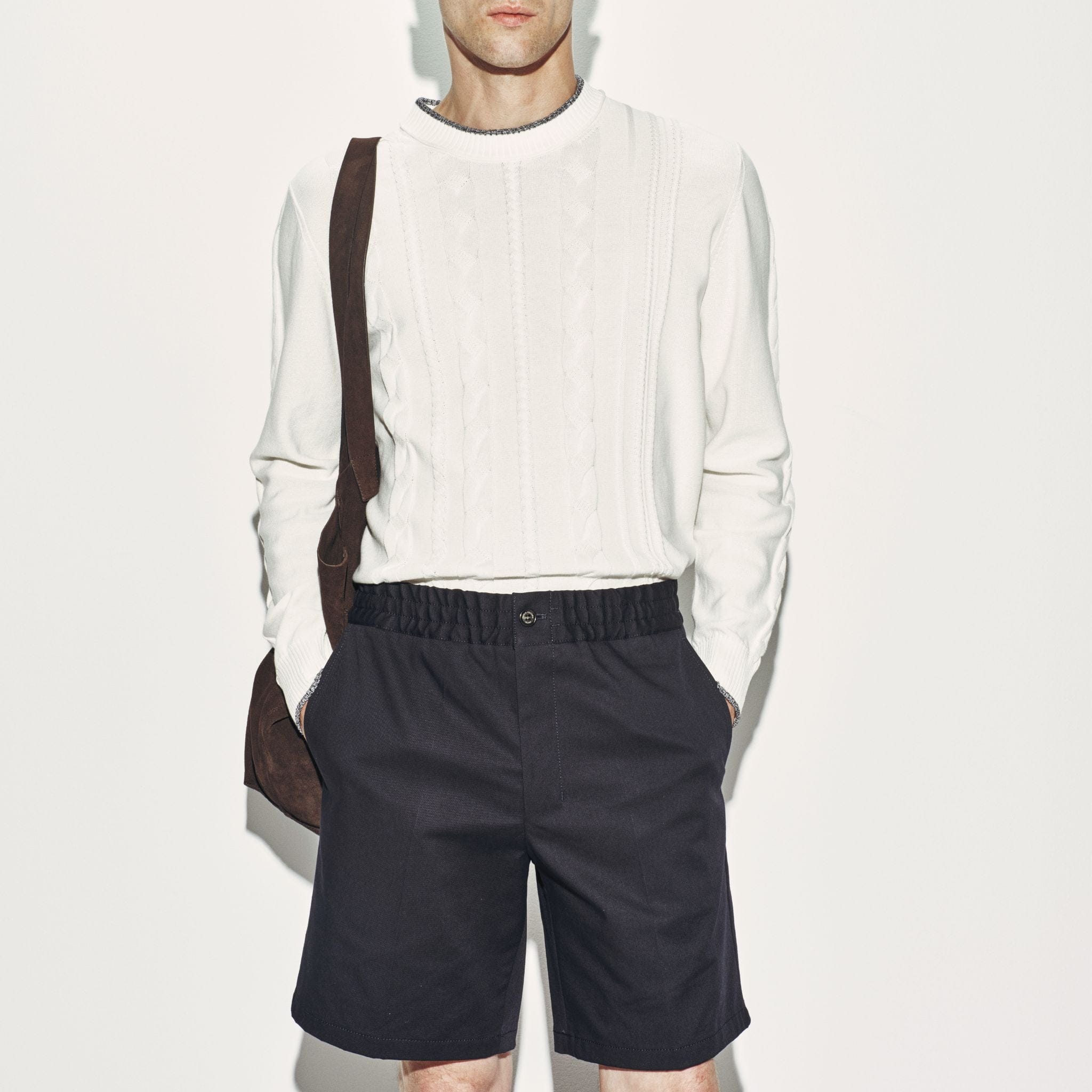 Bermuda con Cintura Elastica in Cotone Blu Bermuda Tessuto Paolo Pecora