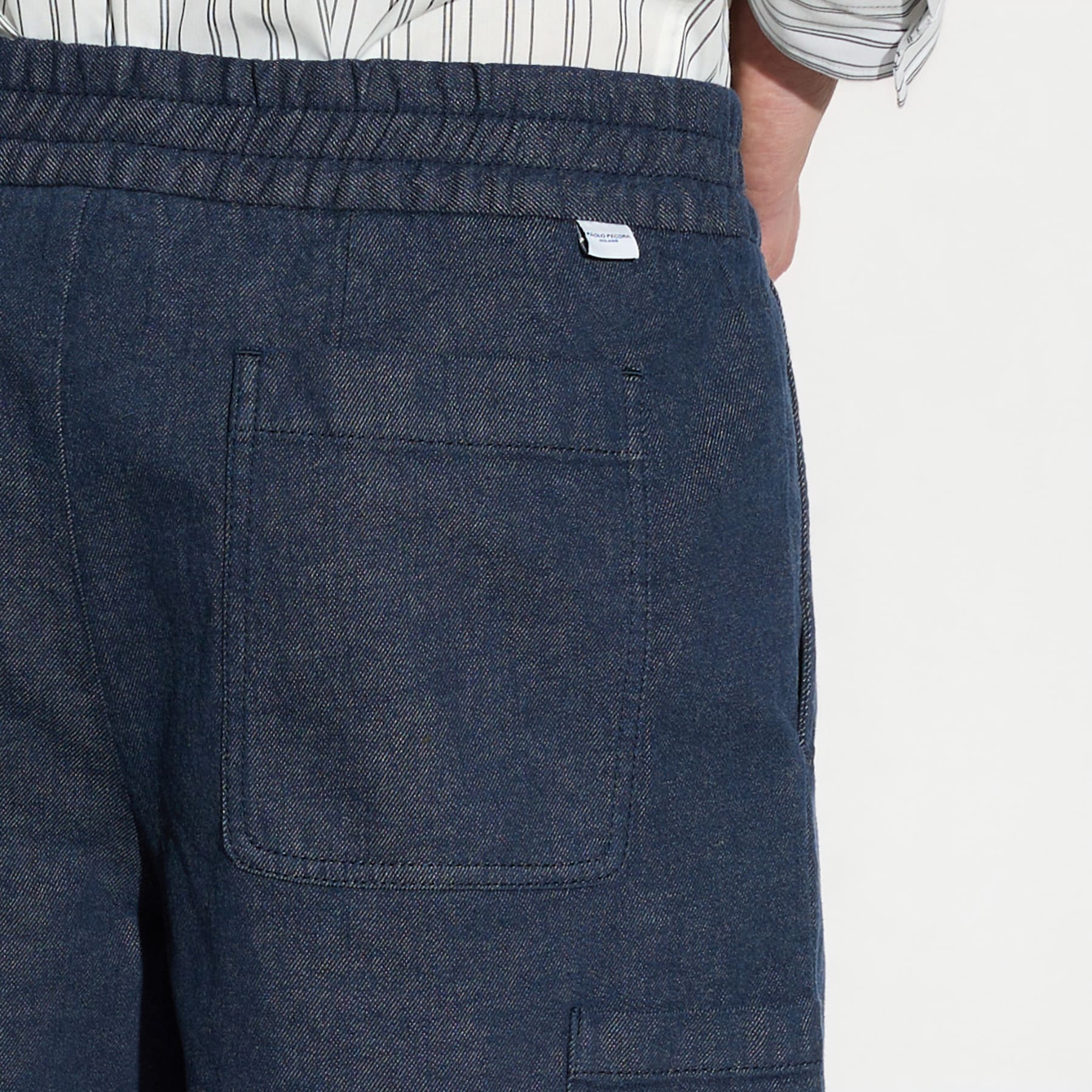 Bermuda con Cintura Elastica in Cotone e Lino Blu Bermuda Tessuto Paolo Pecora