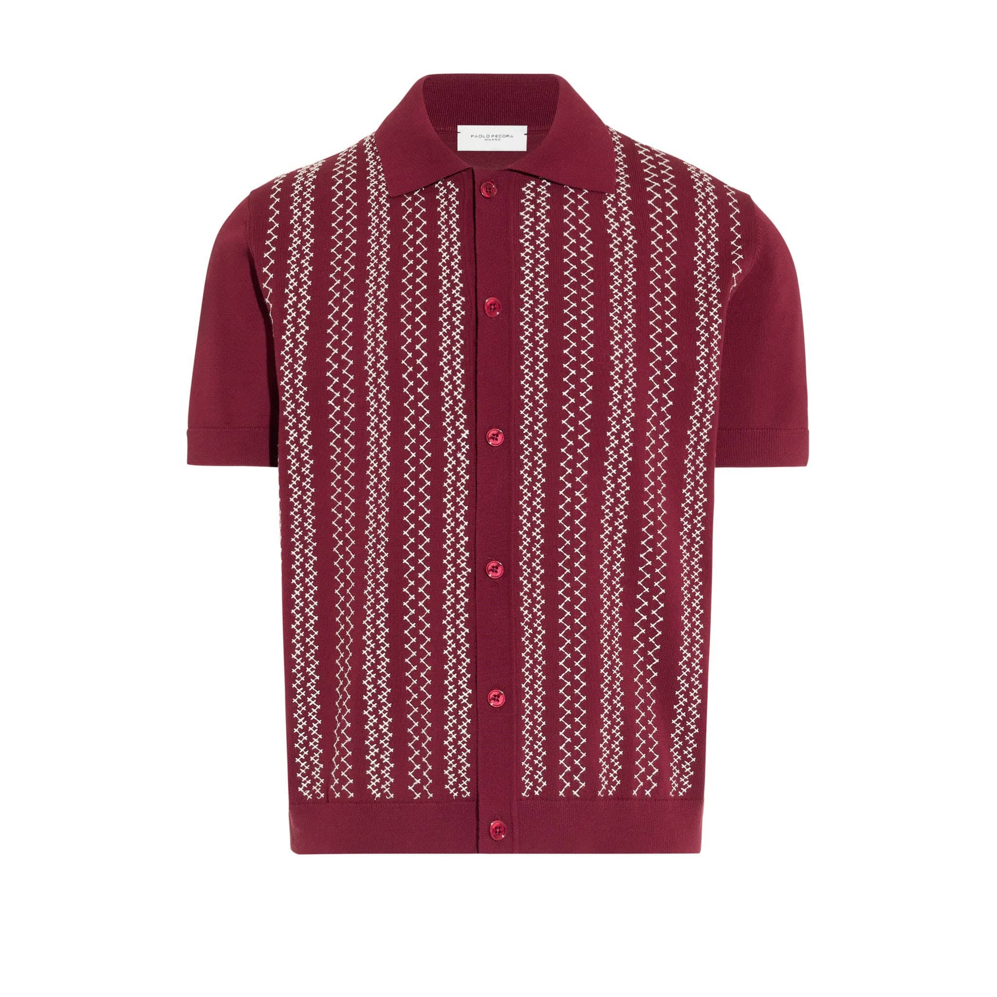 Camicia in Maglia a Maniche Corte con Motivo Jacquard Mattone Scuro Camicia Maglia Paolo Pecora