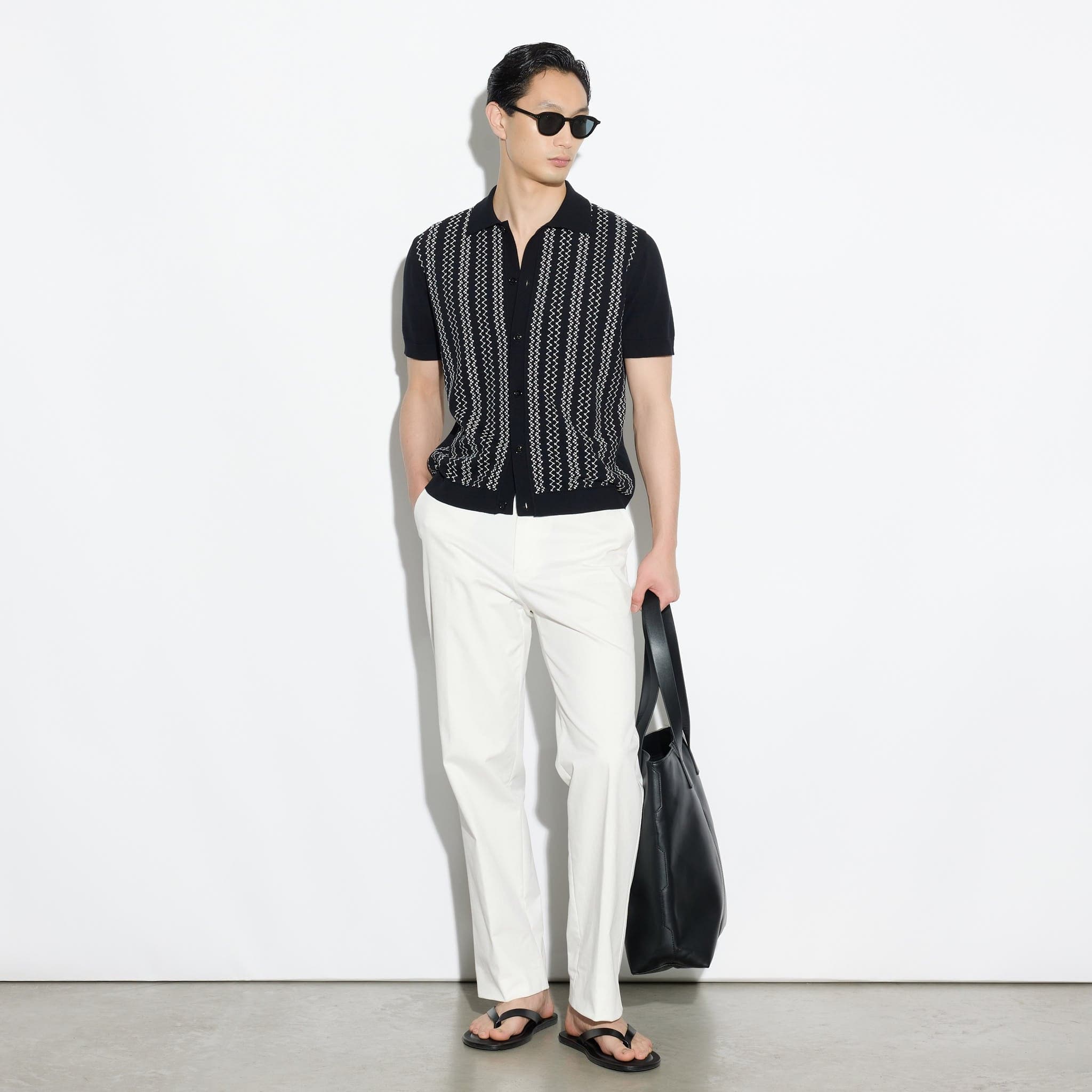 Camicia in Maglia a Maniche Corte con Motivo Jacquard Nero Camicia Maglia Paolo Pecora