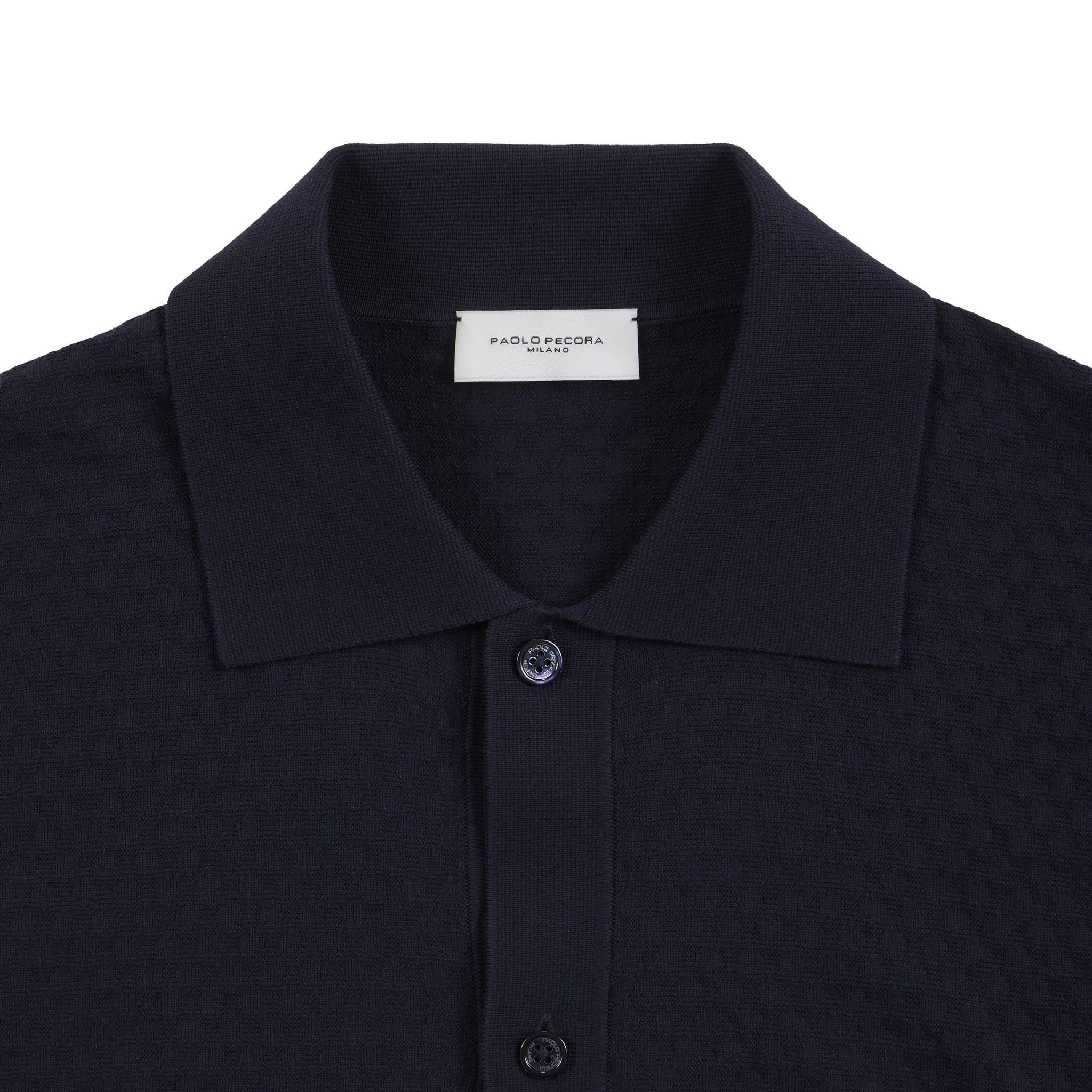 Camicia in Maglia in Cotone a Micro Punto Rombi Blu Camicia Maglia Paolo Pecora