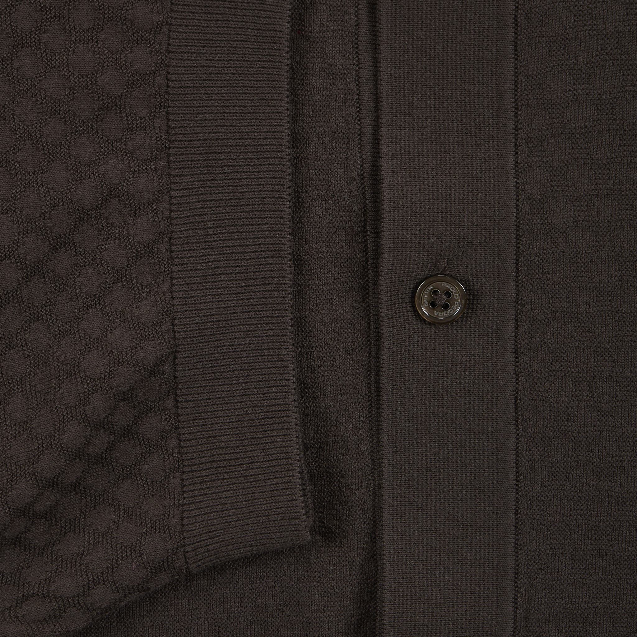 Camicia in Maglia in Cotone a Micro Punto Rombi Marrone Scuro Camicia Maglia Paolo Pecora