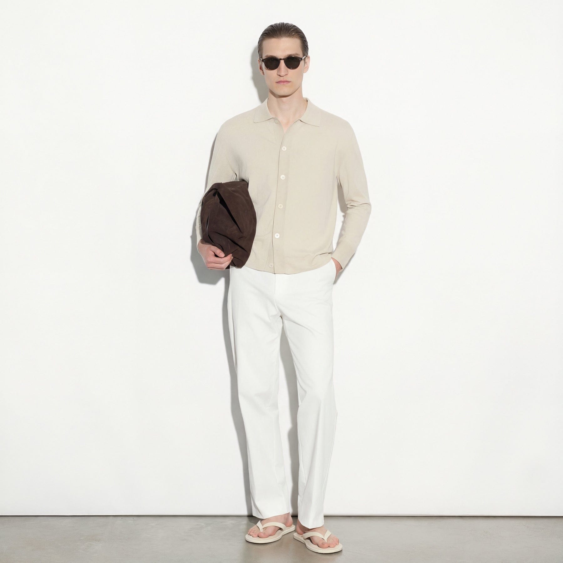 Camicia in Maglia Loose Fit in Cotone Beige Camicia Maglia Paolo Pecora