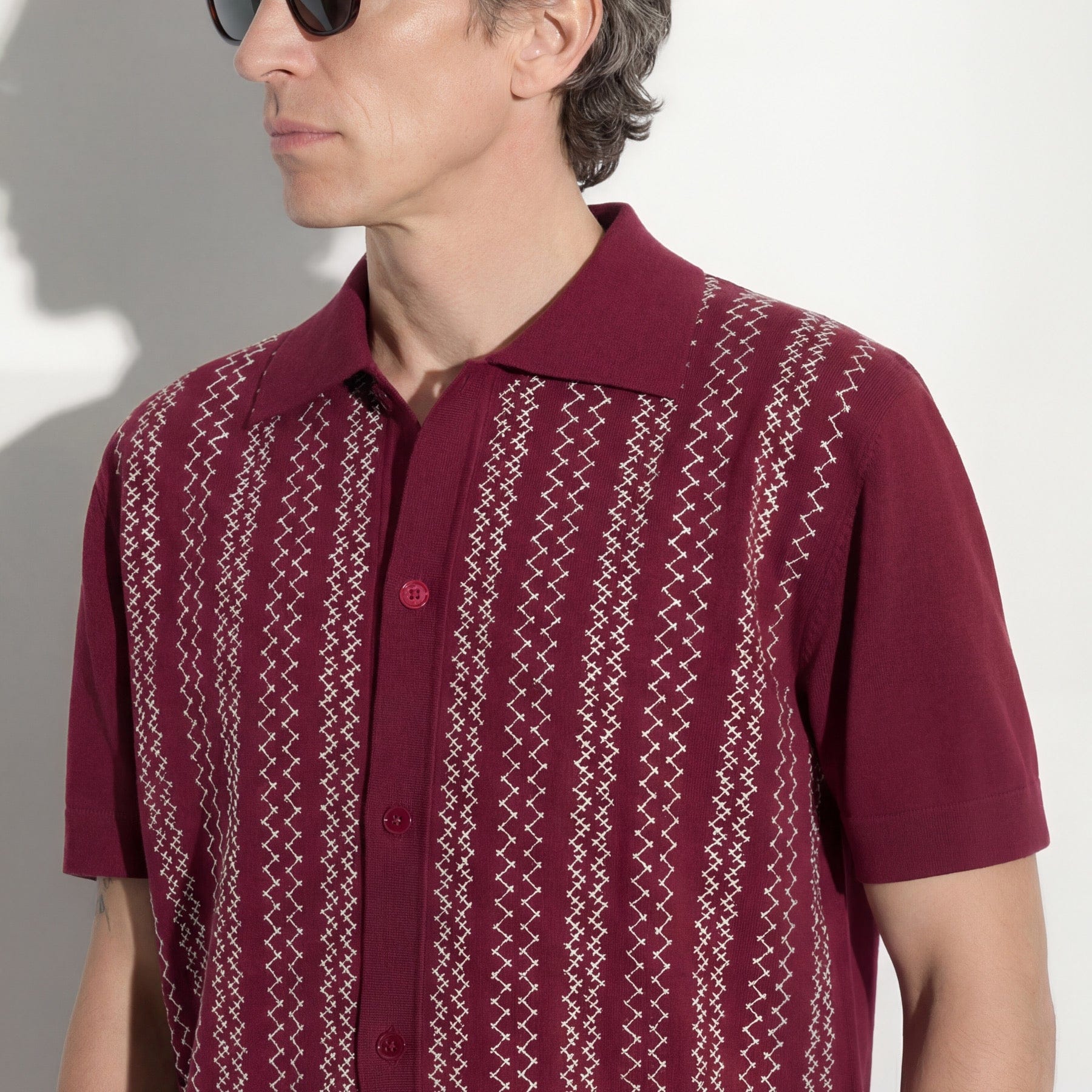 Camicia in Maglia Loose Fit in Cotone con Ricamo Mattone Scuro Camicia Maglia Paolo Pecora