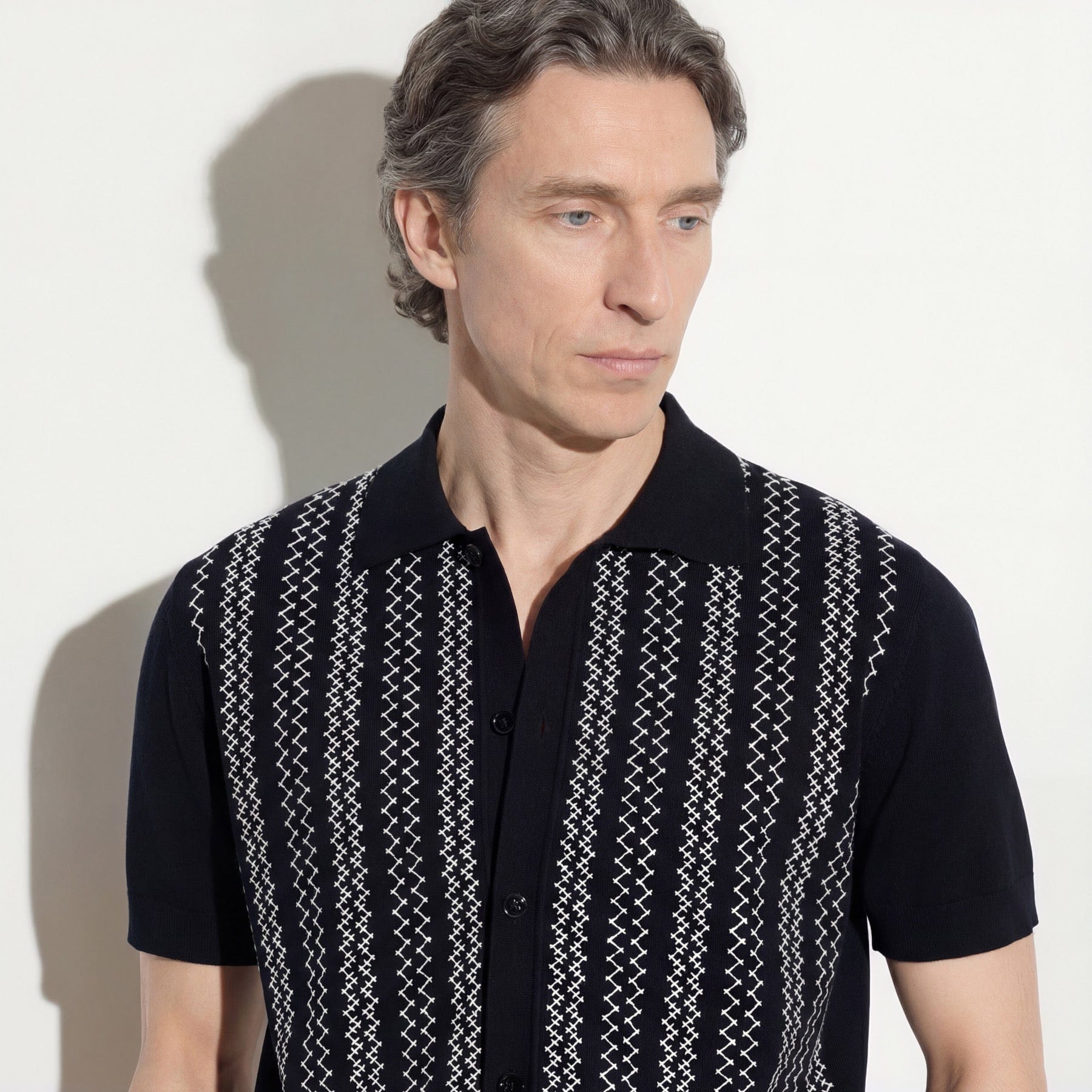 Camicia in Maglia Loose Fit in Cotone con Ricamo Nero Camicia Maglia Paolo Pecora