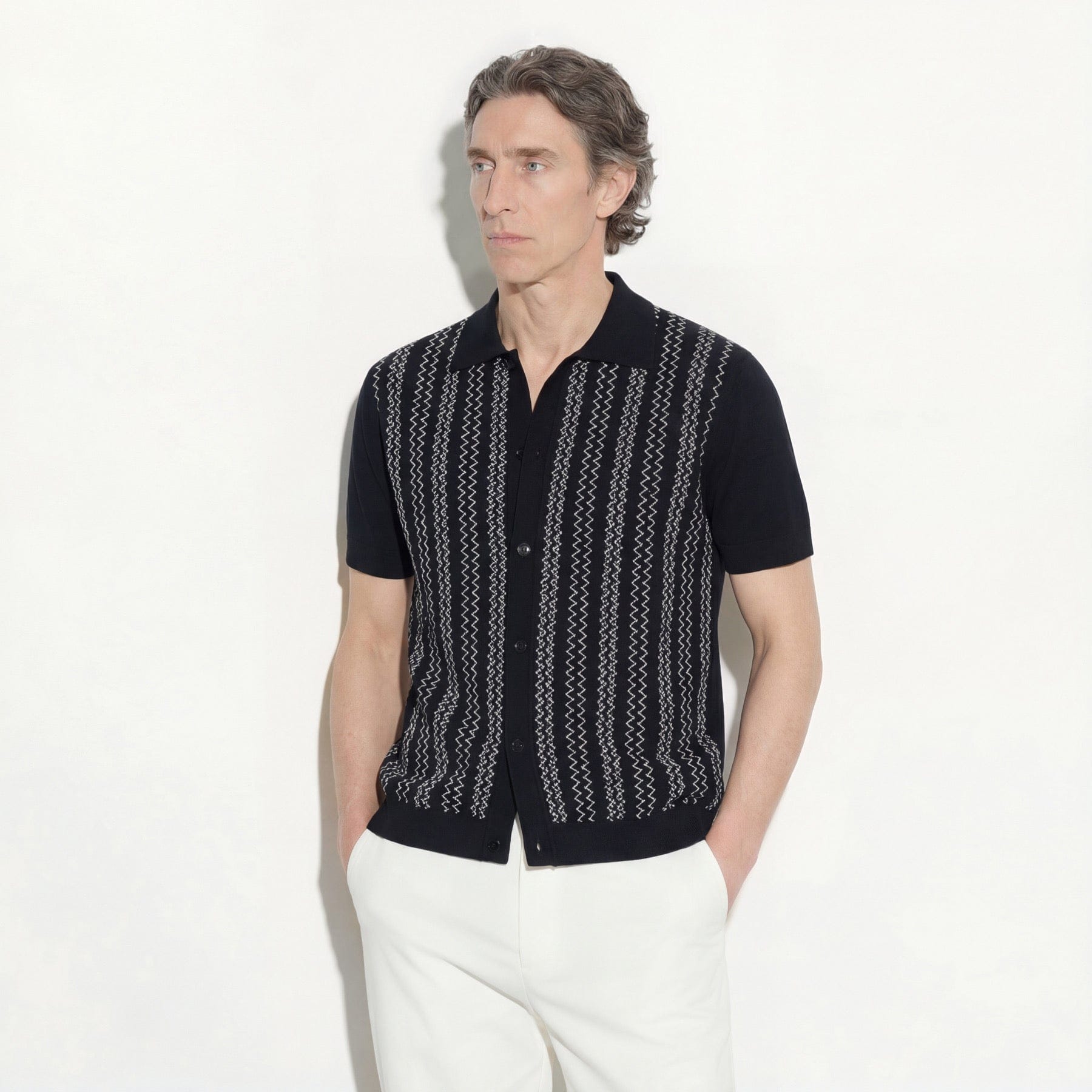 Camicia in Maglia Loose Fit in Cotone con Ricamo Nero Camicia Maglia Paolo Pecora