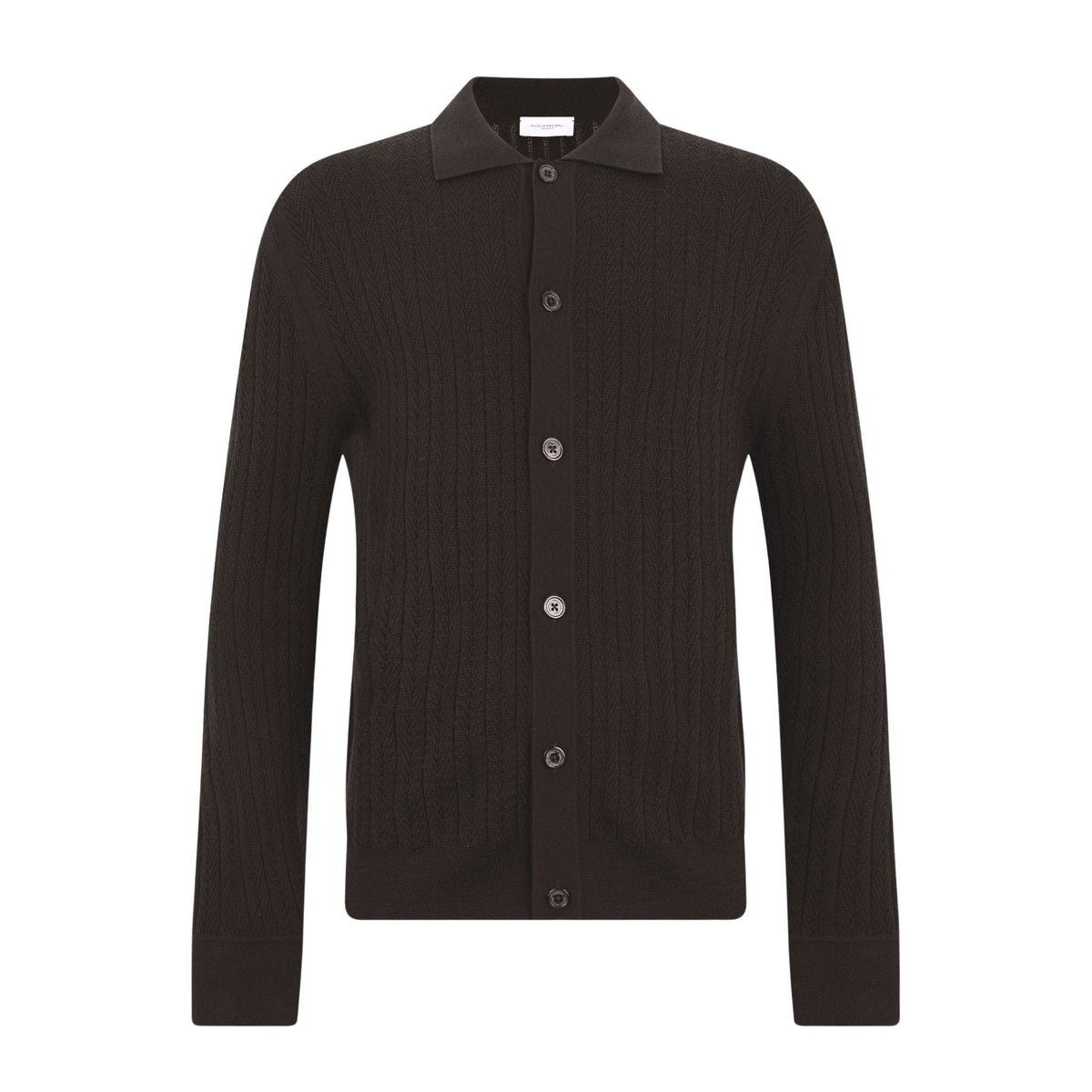 Camicia Maglia Loose Fit in Lana Merino Extrafine con Lavorazione Chevron Ebano Camicia Maglia Paolo Pecora