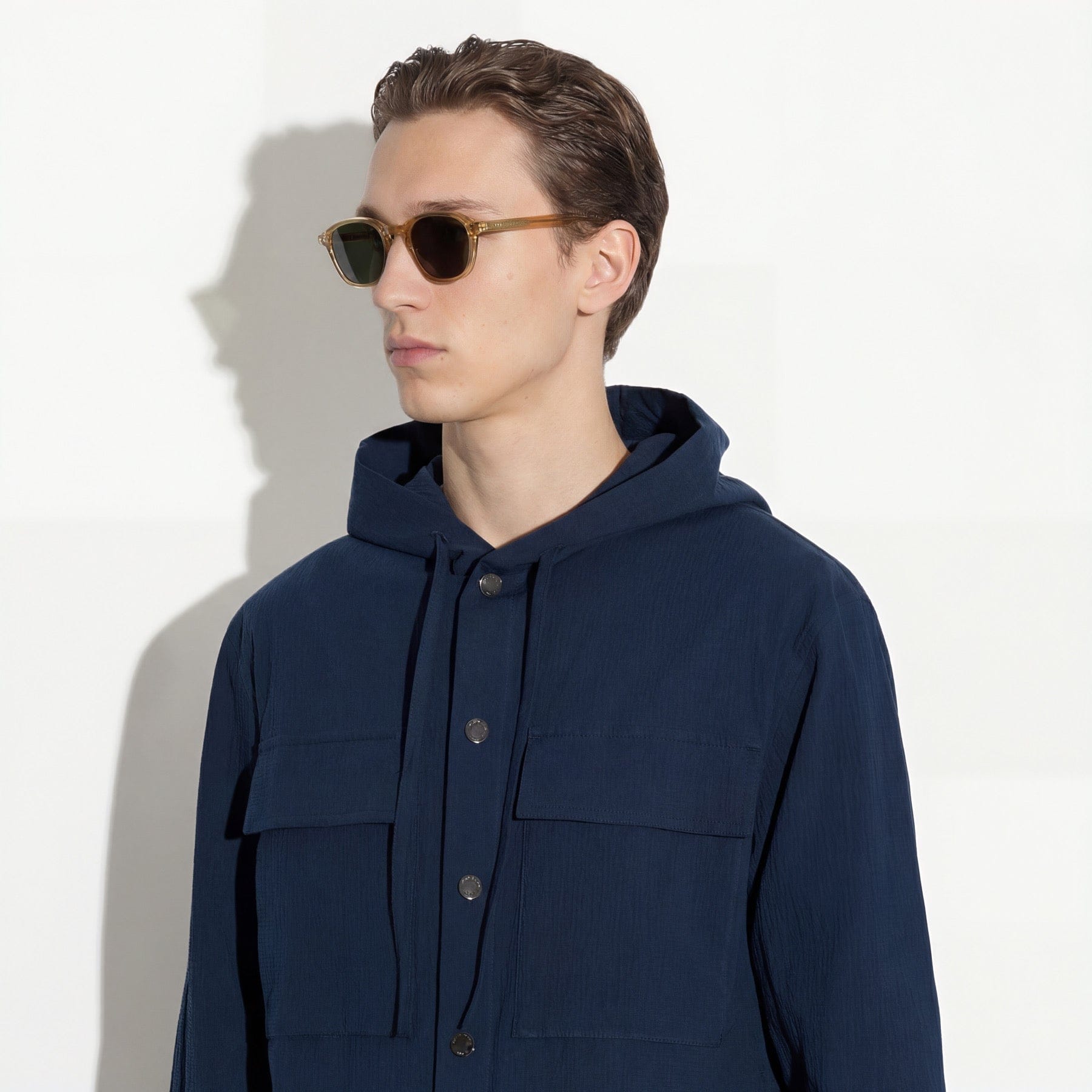 Camicia a Maniche Lunghe con Cappuccio in Cotone Blu Camicia Tessuto Paolo Pecora