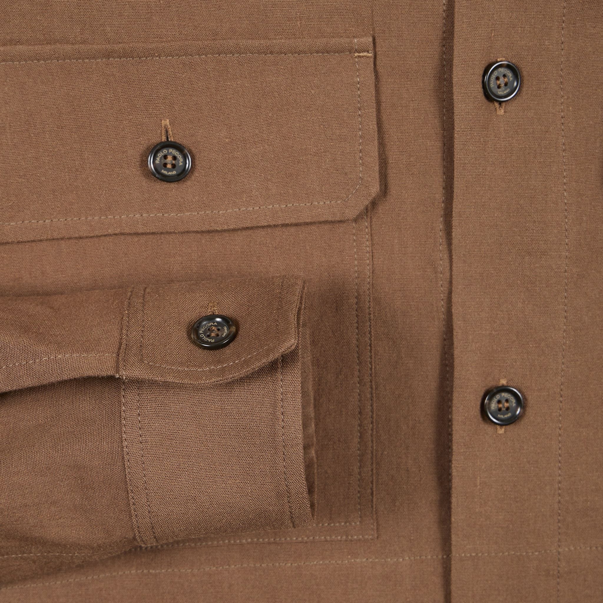 Camicia a Maniche Lunghe in Lino Stretch Nocciola Camicia Tessuto Paolo Pecora