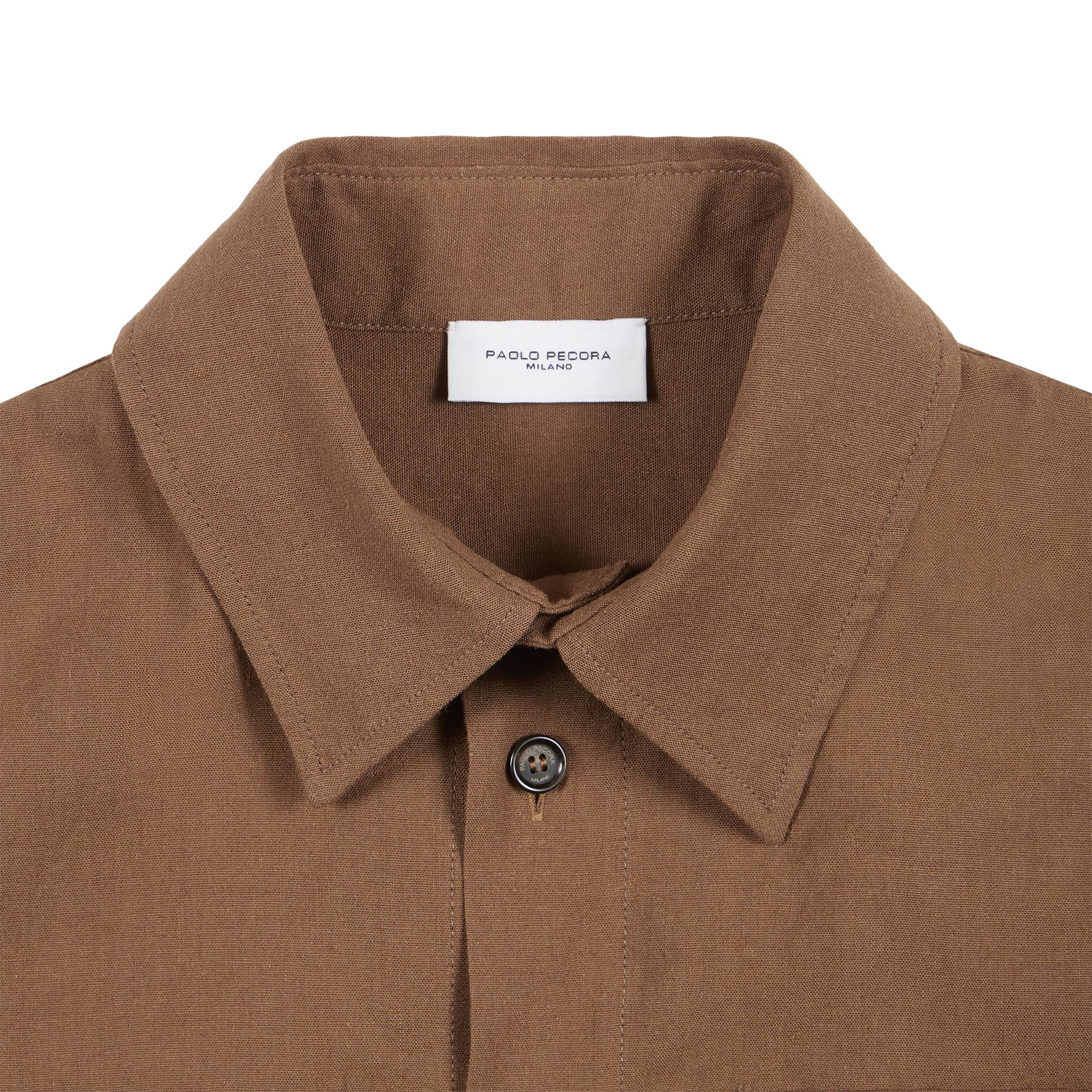 Camicia a Maniche Lunghe in Lino Stretch Nocciola Camicia Tessuto Paolo Pecora