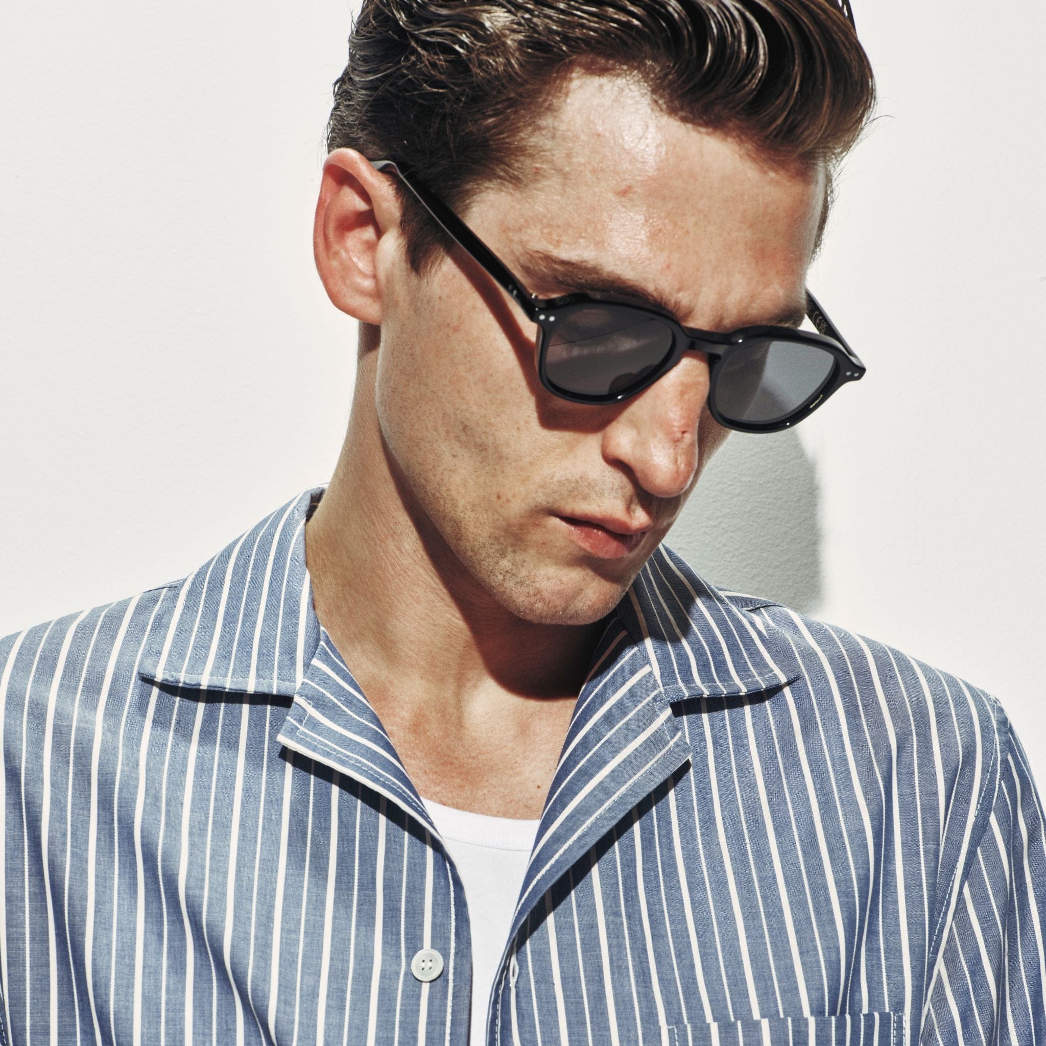 Camicia Over a Maniche Corte in Cotone a Righe Azzurro e Bianco Camicia Tessuto Paolo Pecora