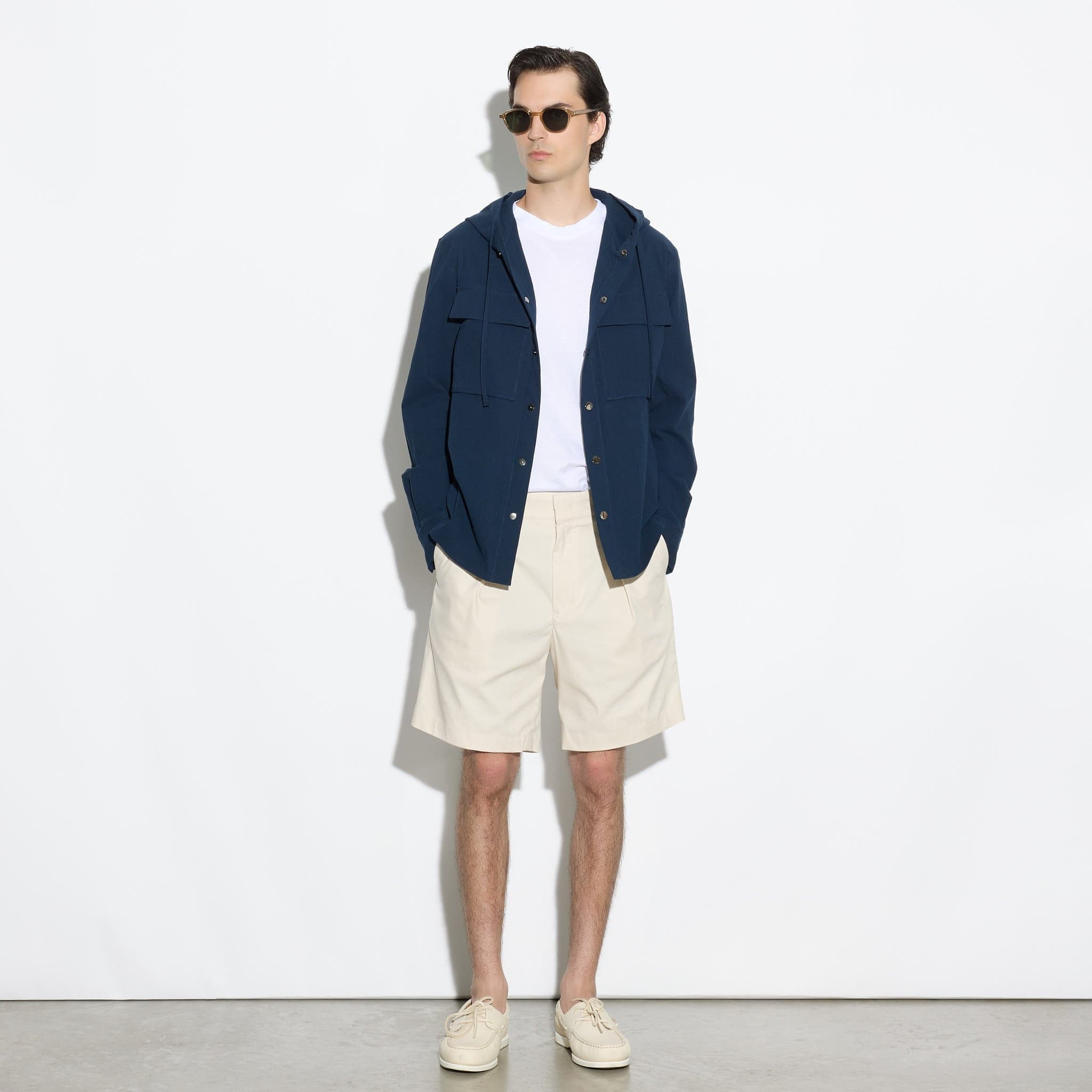 Camicia Over a Maniche Lunghe con Cappuccio in Cotone Blu Camicia Tessuto Paolo Pecora