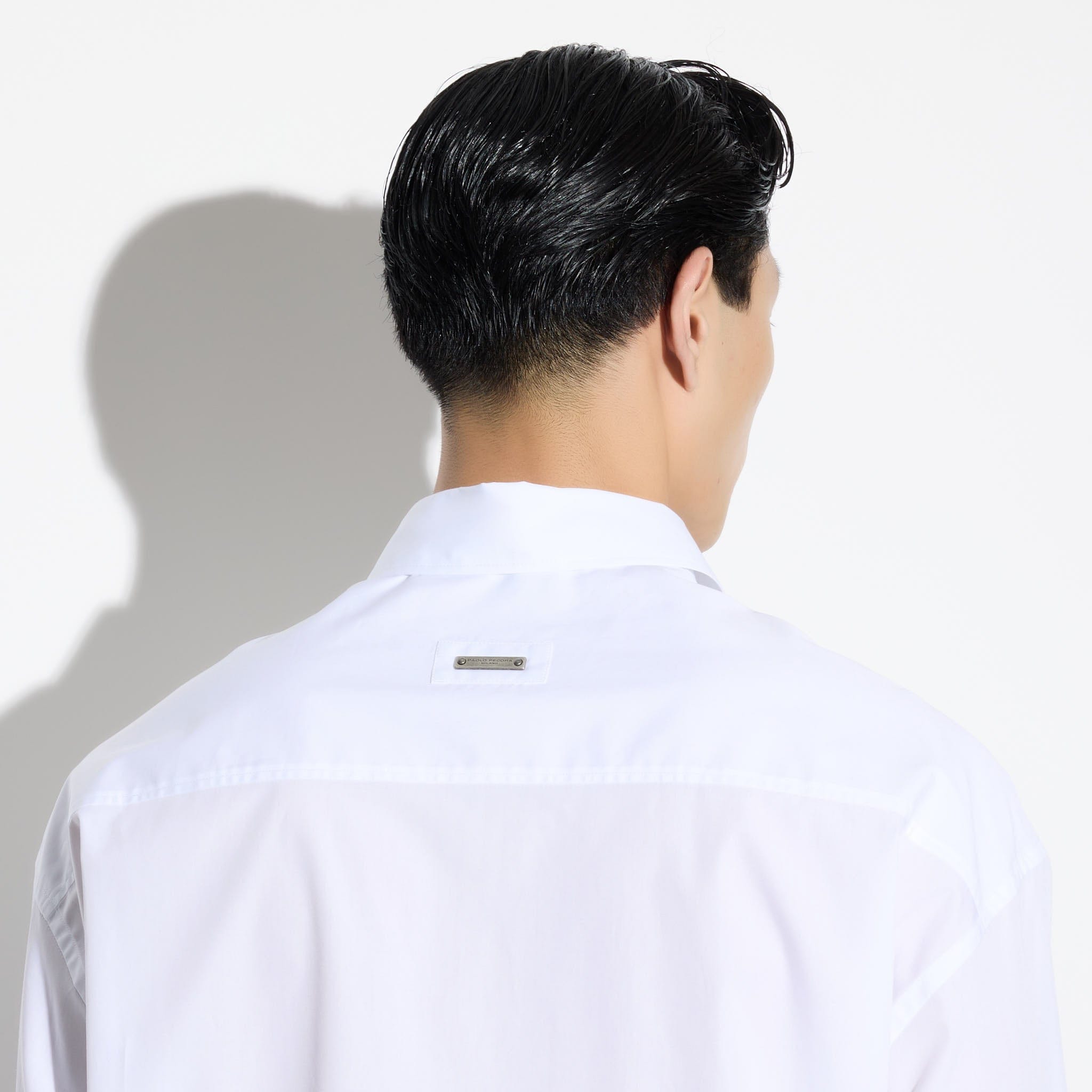 Camicia Over a Maniche Lunghe in Cotone Bianco Ottico Camicia Tessuto Paolo Pecora