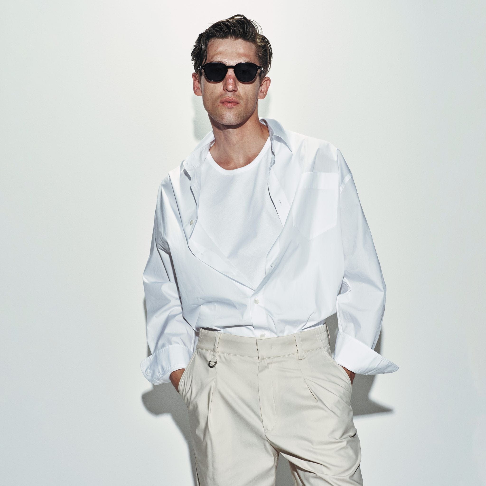 Camicia Over a Maniche Lunghe in Cotone Bianco Ottico Camicia Tessuto Paolo Pecora