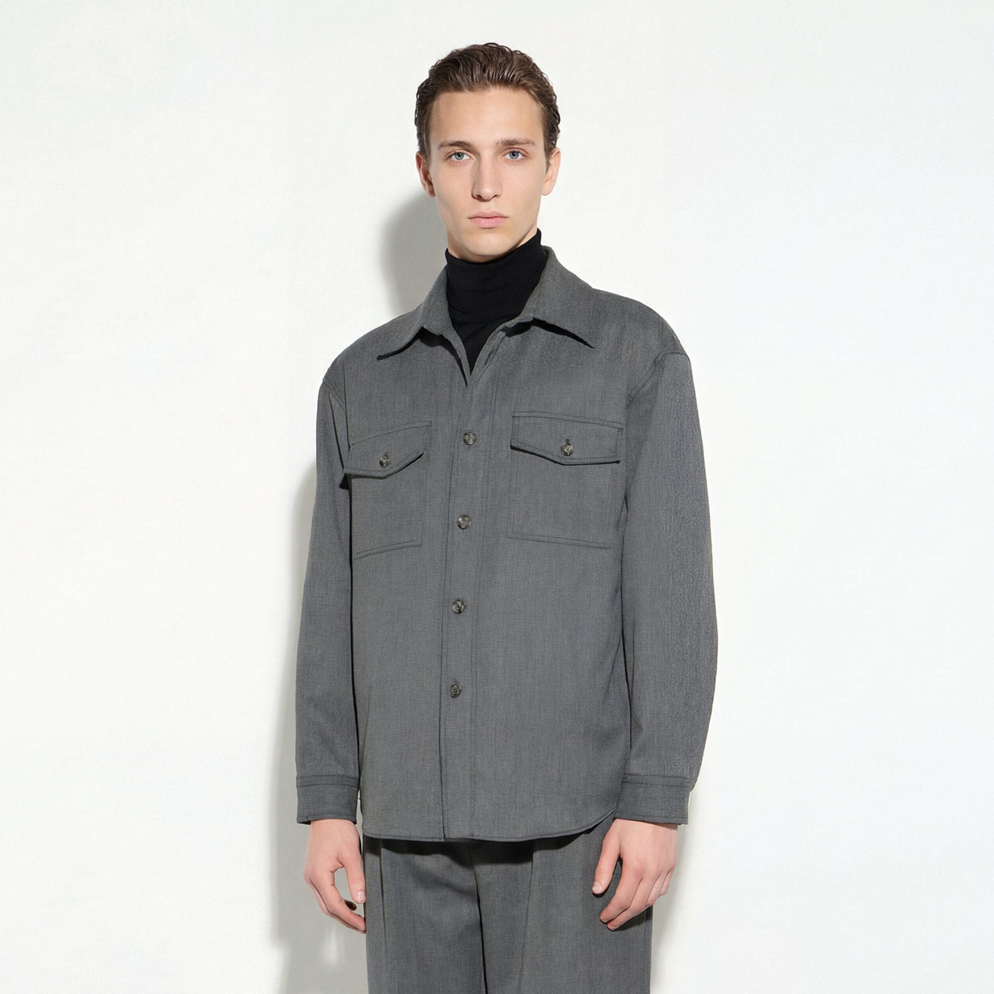 Camicia Tessuto Grigio Melange Camicia Tessuto Paolo Pecora