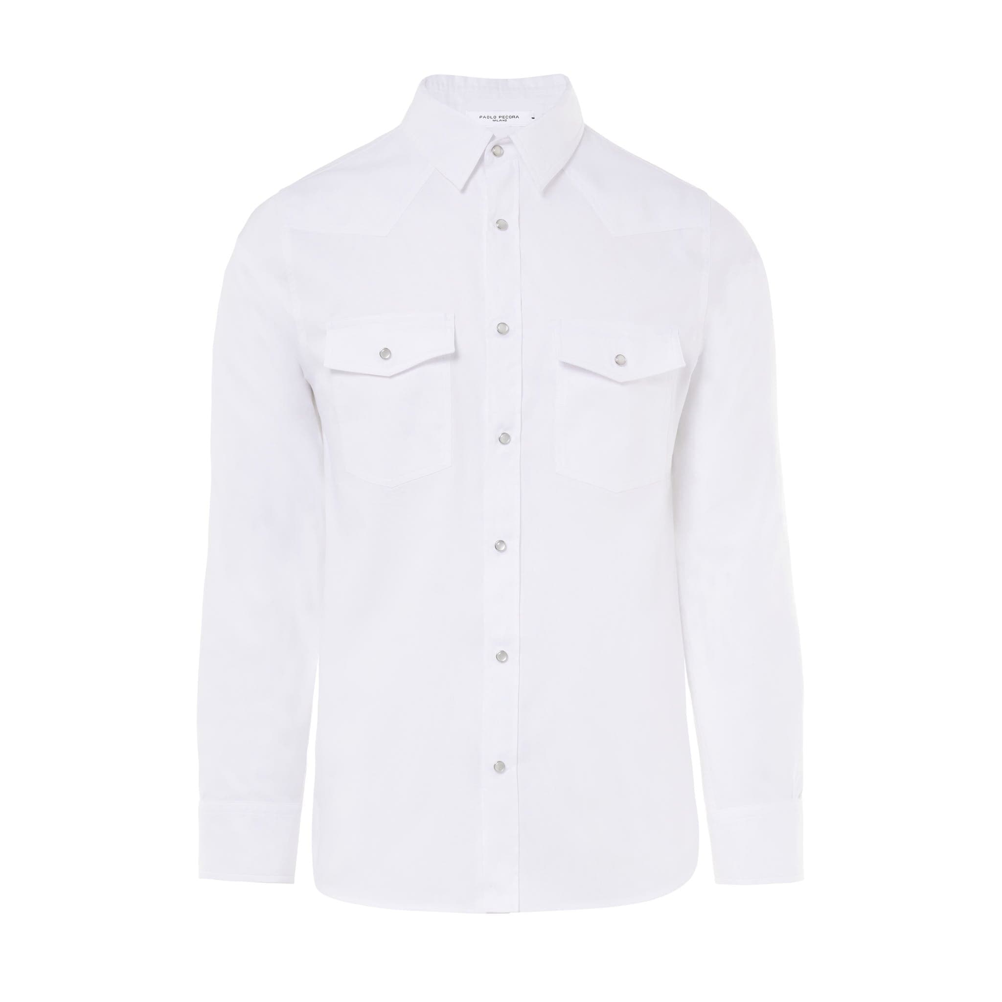 Camicia Texana in Oxford Bianco Ottico Paolo Pecora