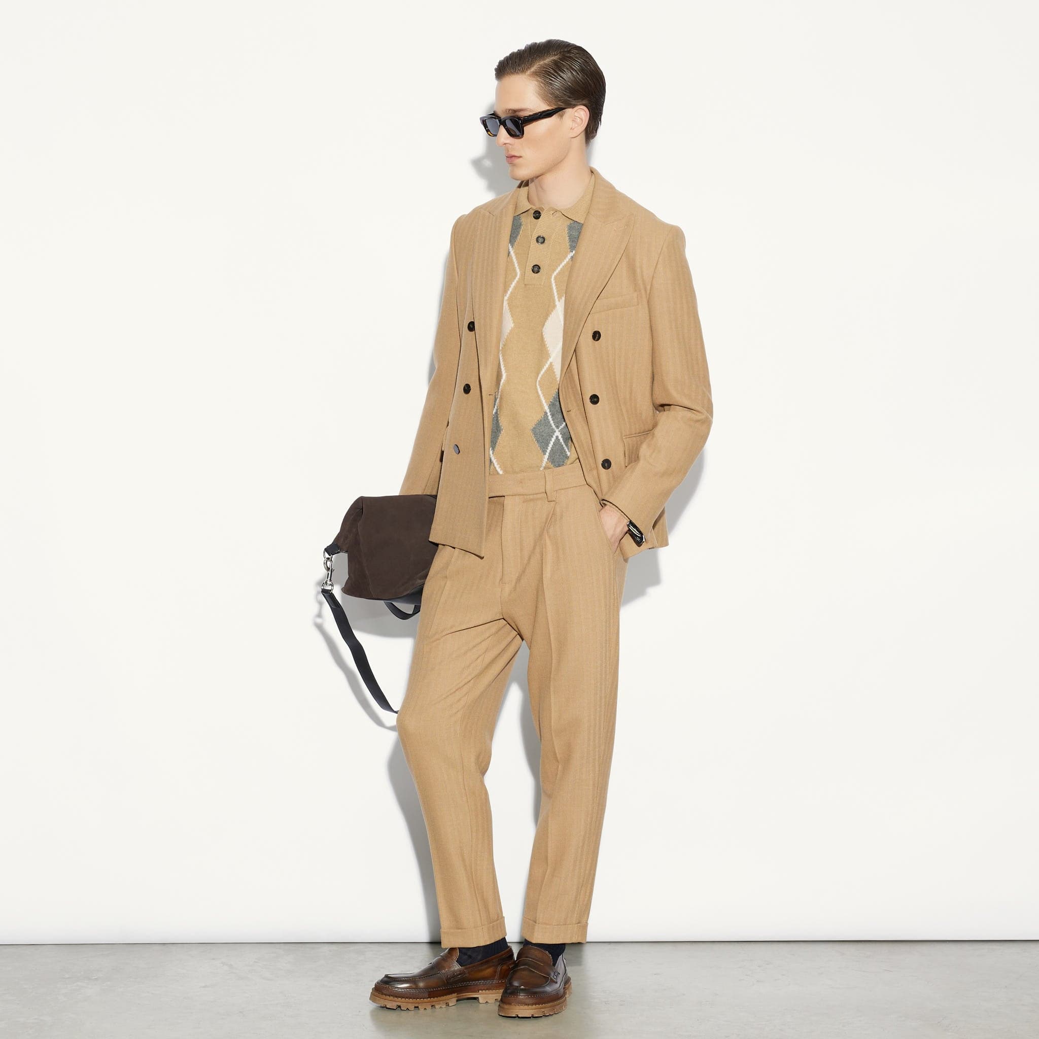 Giacca Doppiopetto Beige Rigata Giacca Tessuto Paolo Pecora