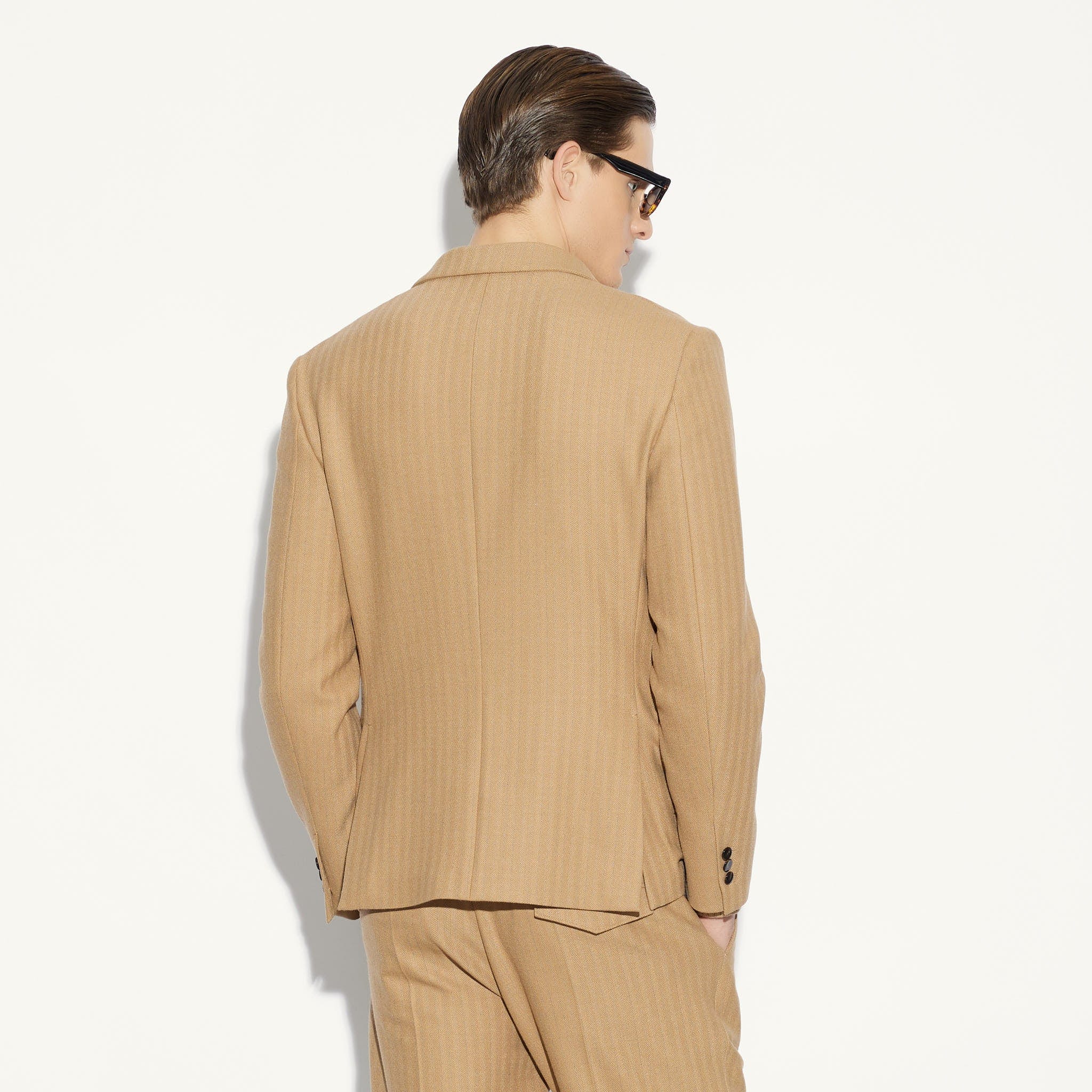 Giacca Doppiopetto Beige Rigata Giacca Tessuto Paolo Pecora