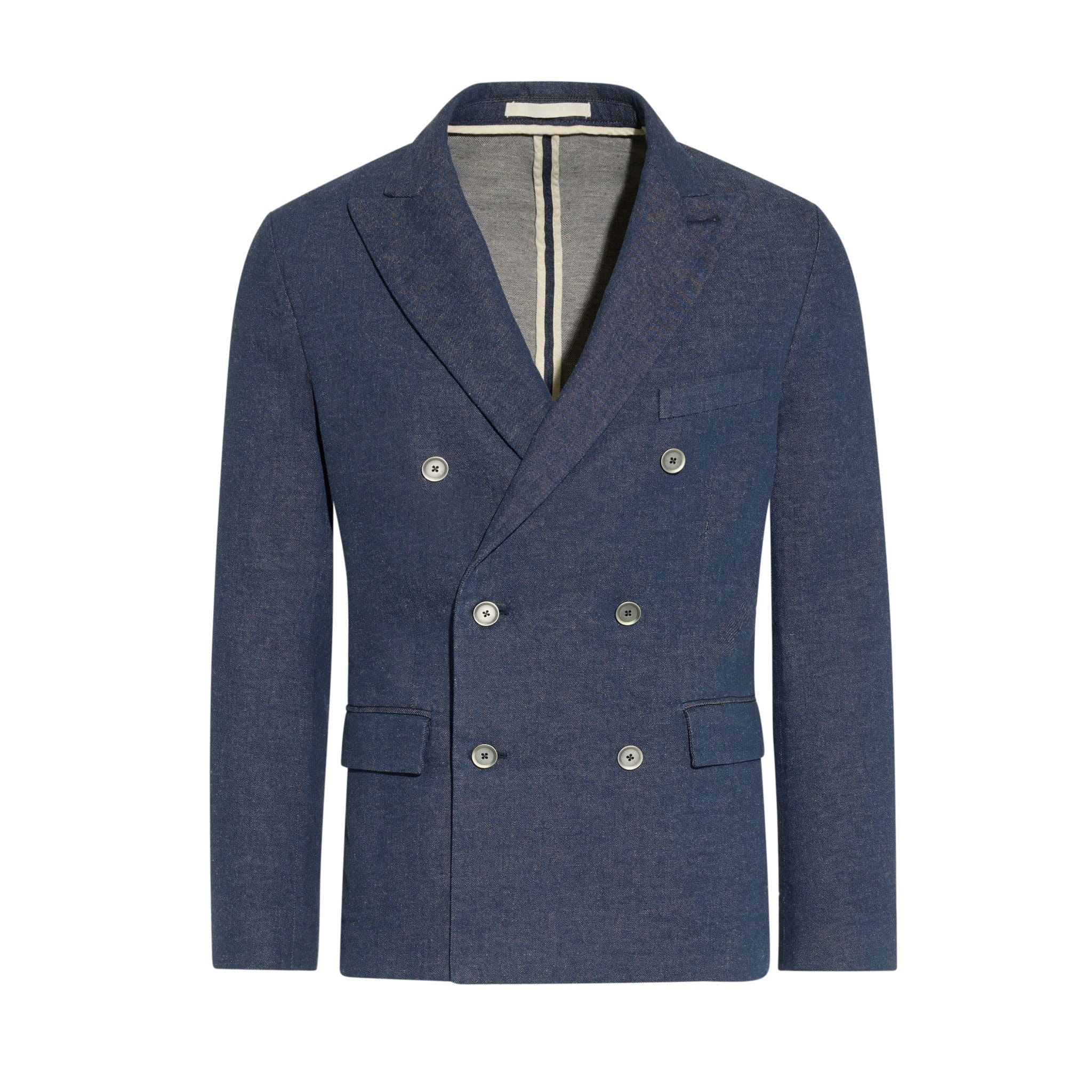 Double-Breasted Blue Cotton and Linen Jacket | Paolo Pecora Milano 