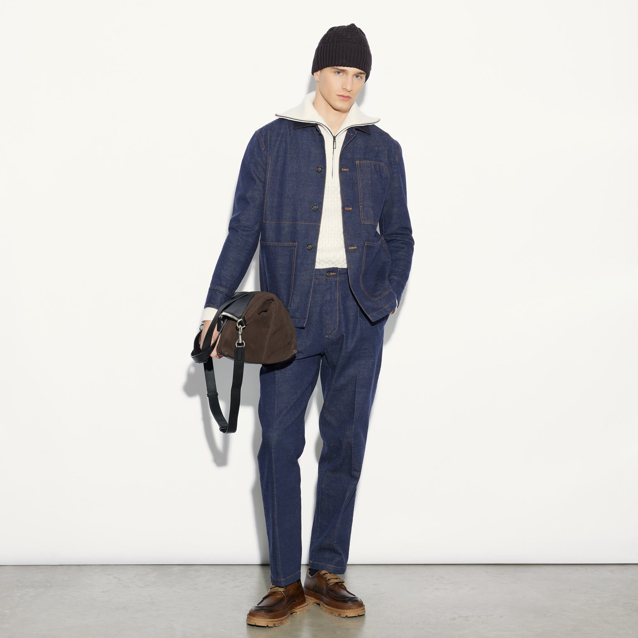 Giubbotto in Denim Indaco con Colletto a Contrasto Giubbotto Tessuto Paolo Pecora