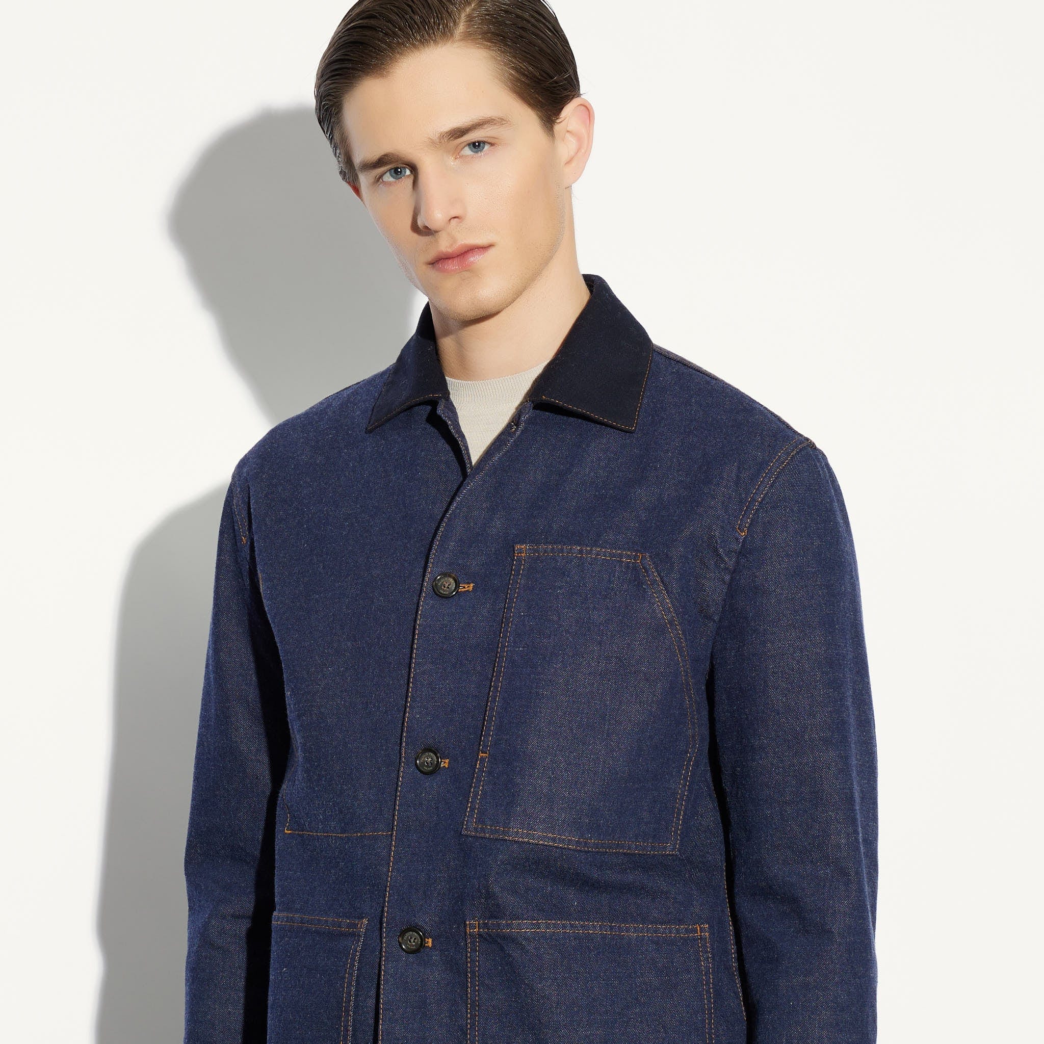 Giubbotto in Denim Indaco con Colletto a Contrasto Giubbotto Tessuto Paolo Pecora