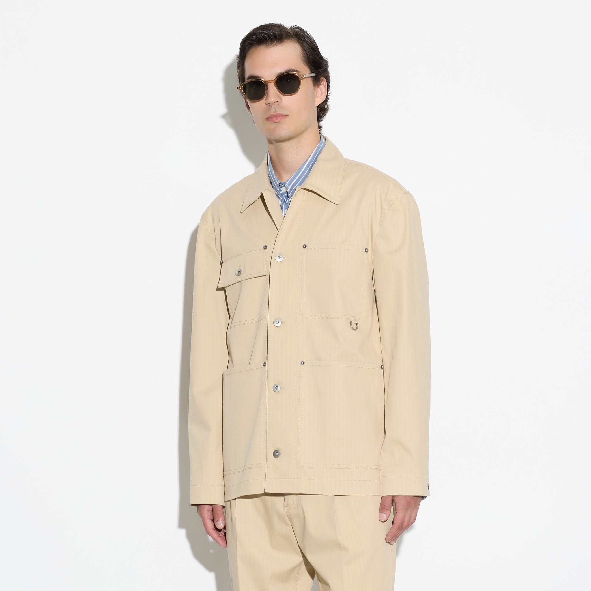 Giubbotto Utility in Cotone Beige Giubbotto Tessuto Paolo Pecora