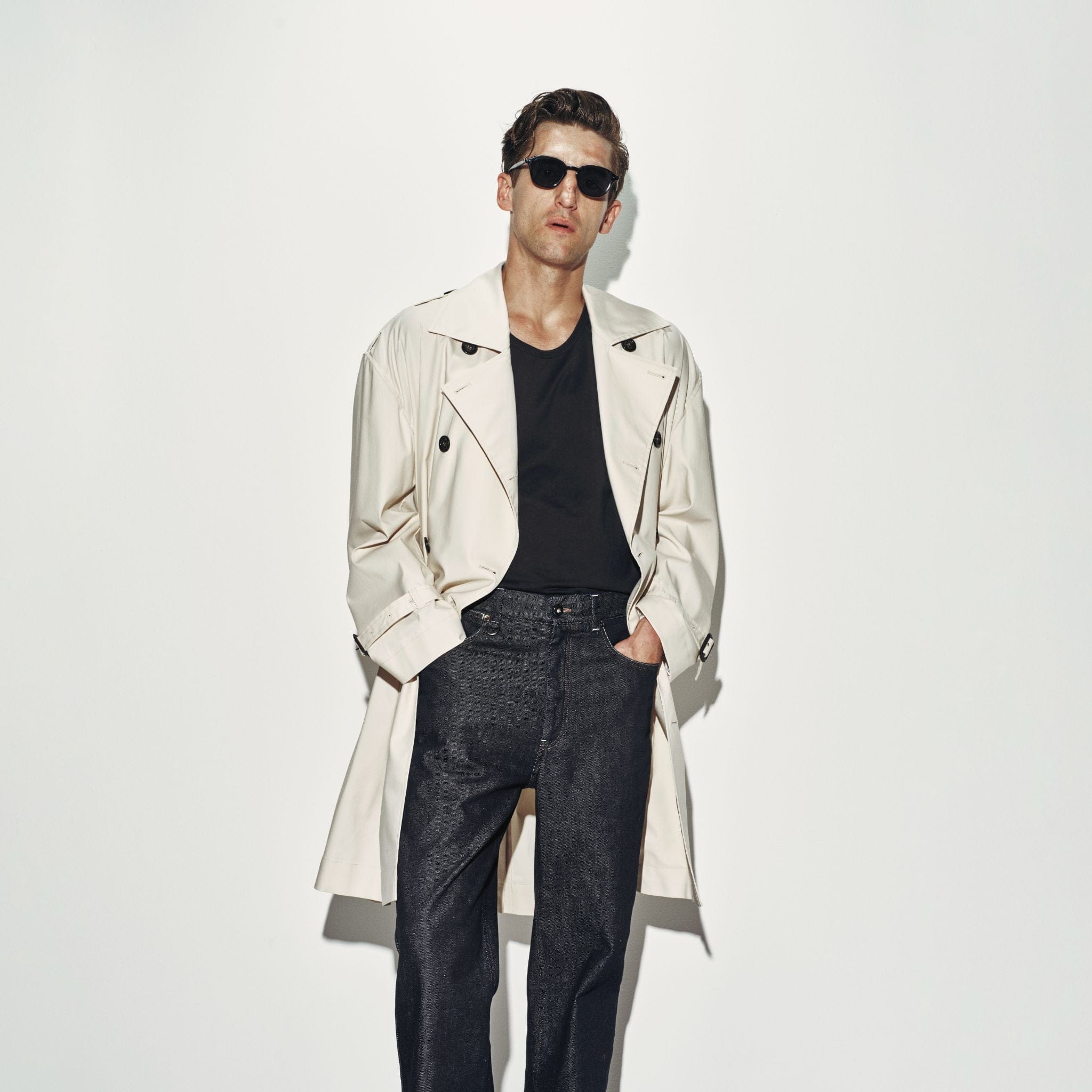 Impermeabile Doppiopetto in Tessuto Tecnico Ghiaccio Impermeabile L / Ghiaccio Paolo Pecora