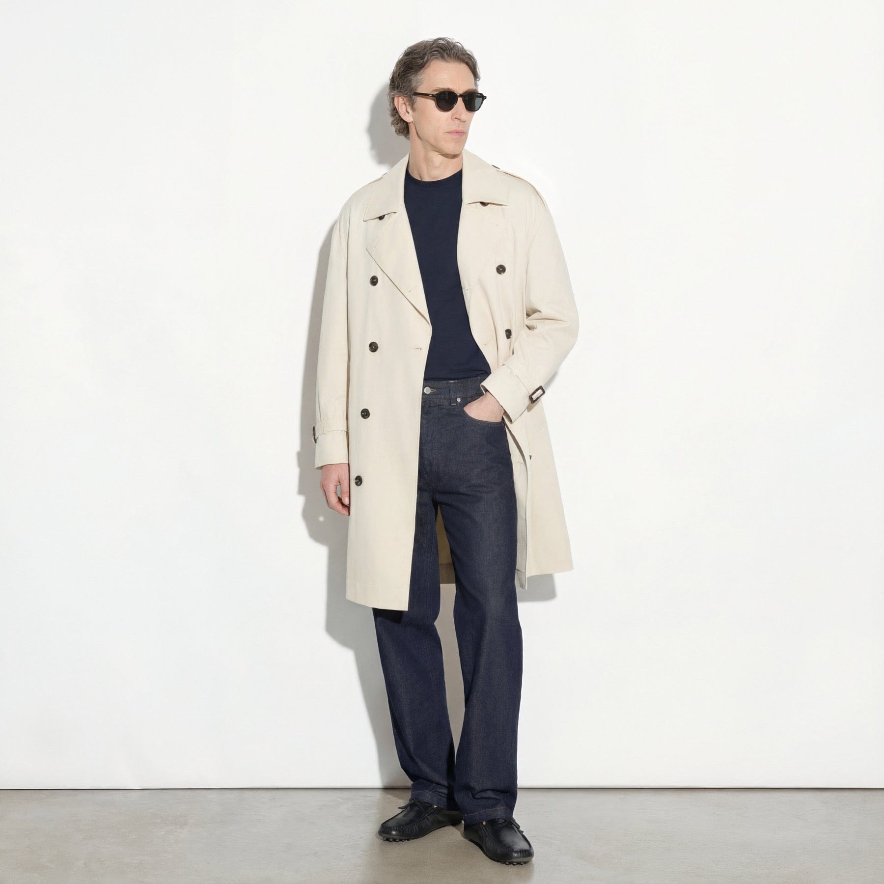 Impermeabile Doppiopetto in Tessuto Tecnico Ghiaccio Impermeabile L / Ghiaccio Paolo Pecora