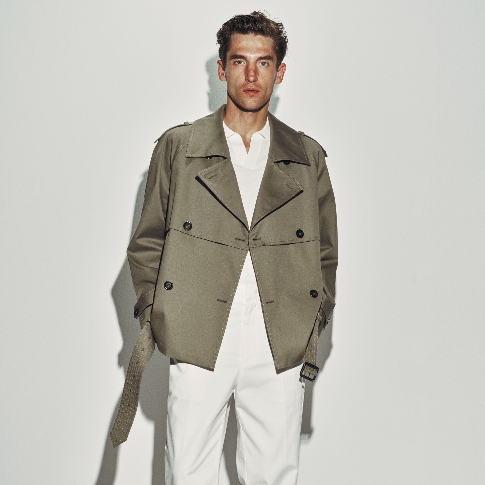 Trench Doppiopetto in Cotone con Cintura Kaki Giubbotto Tessuto L / Kaki Paolo Pecora