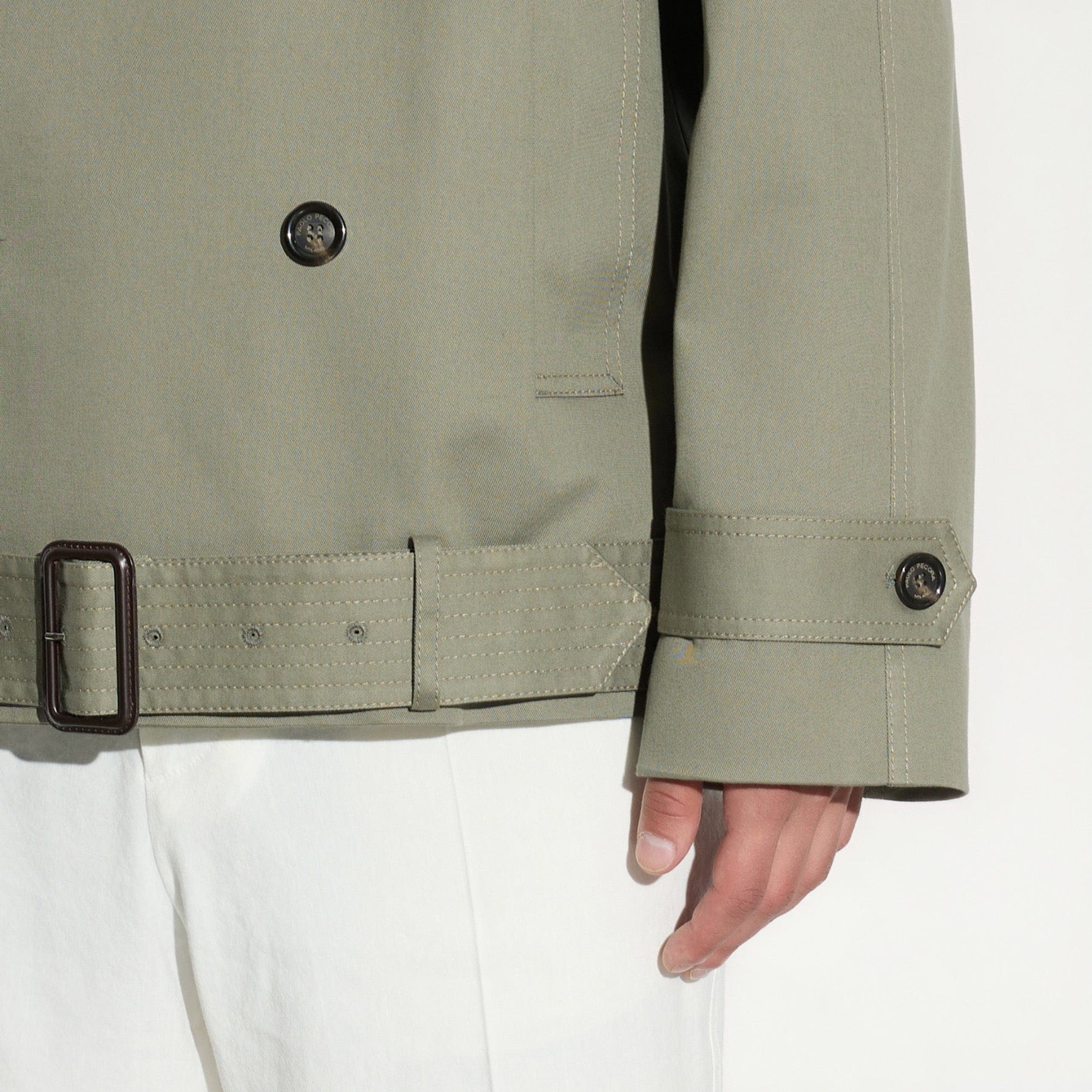 Trench Doppiopetto in Cotone con Cintura Kaki Giubbotto Tessuto L / Kaki Paolo Pecora