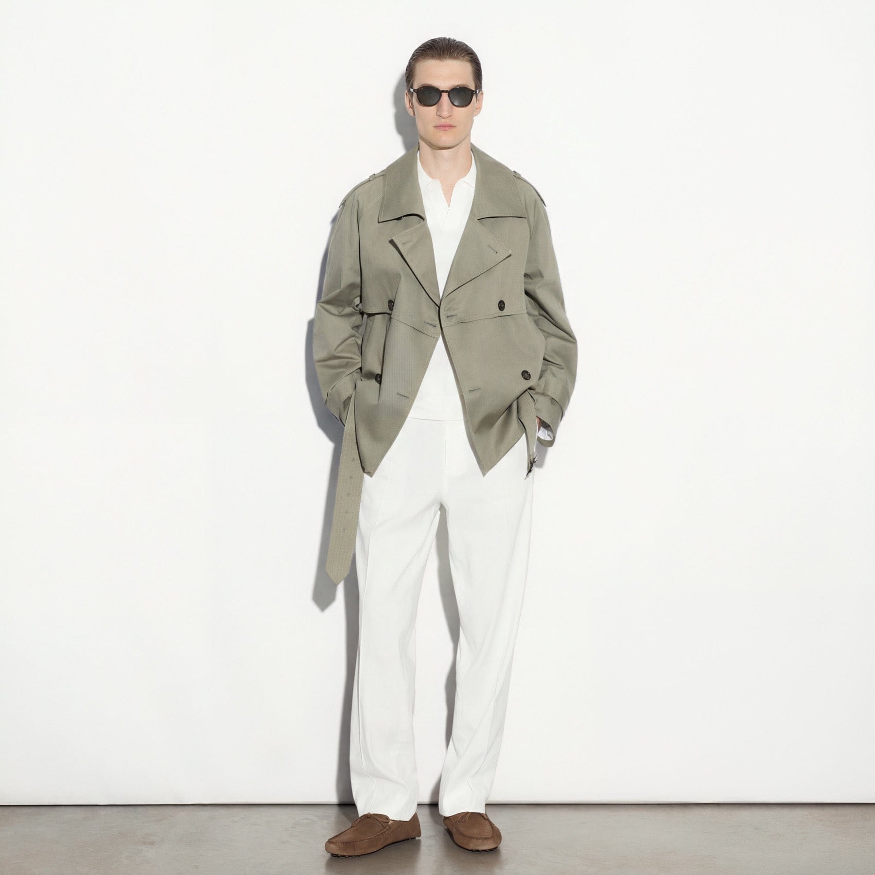 Trench Doppiopetto in Cotone con Cintura Kaki Giubbotto Tessuto L / Kaki Paolo Pecora