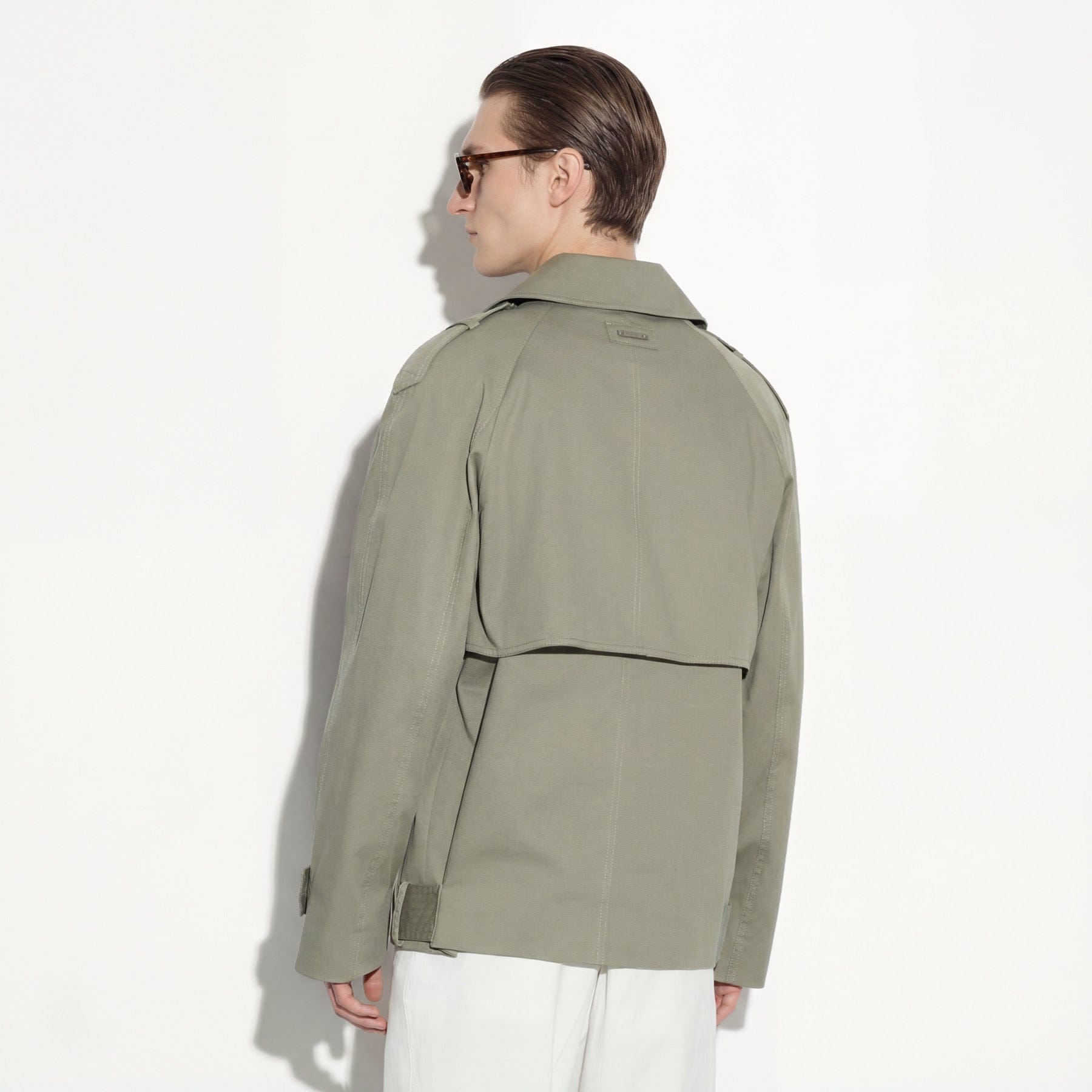 Trench Doppiopetto in Cotone con Cintura Kaki Giubbotto Tessuto L / Kaki Paolo Pecora