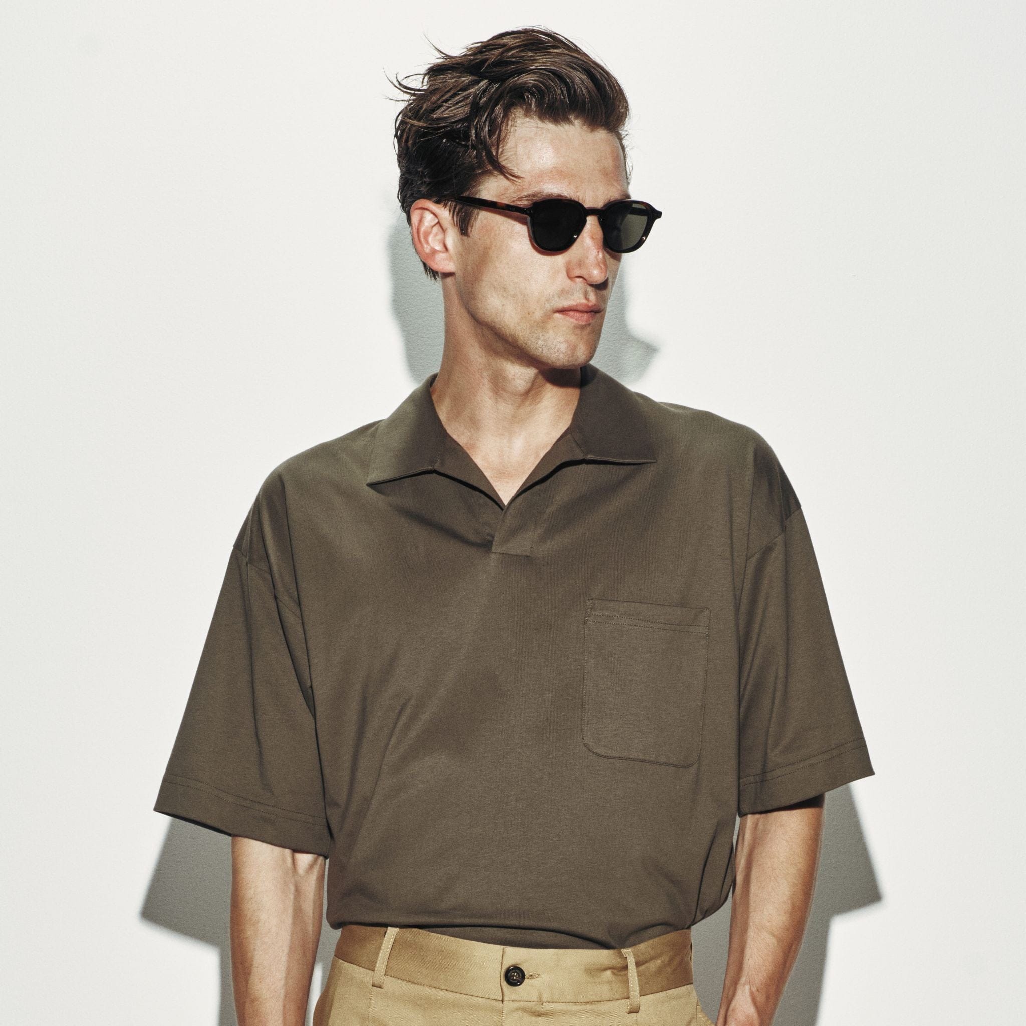 Maglia a Polo Boxy Fit con Collo Aperto in Cotone Verde Scuro Maglia A Polo Paolo Pecora