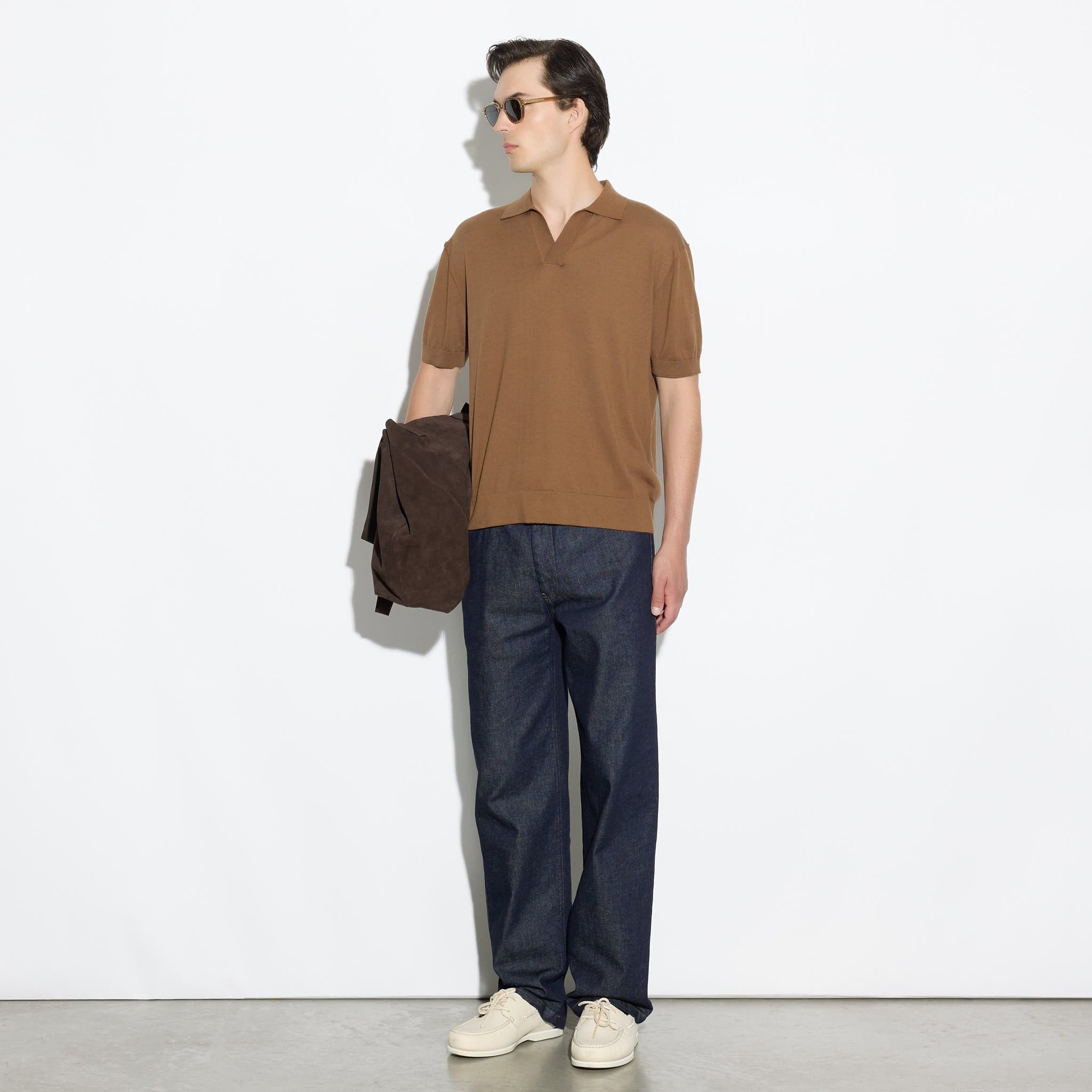 Maglia a Polo con Collo Aperto in Cotone Nocciola Maglia A Polo Paolo Pecora