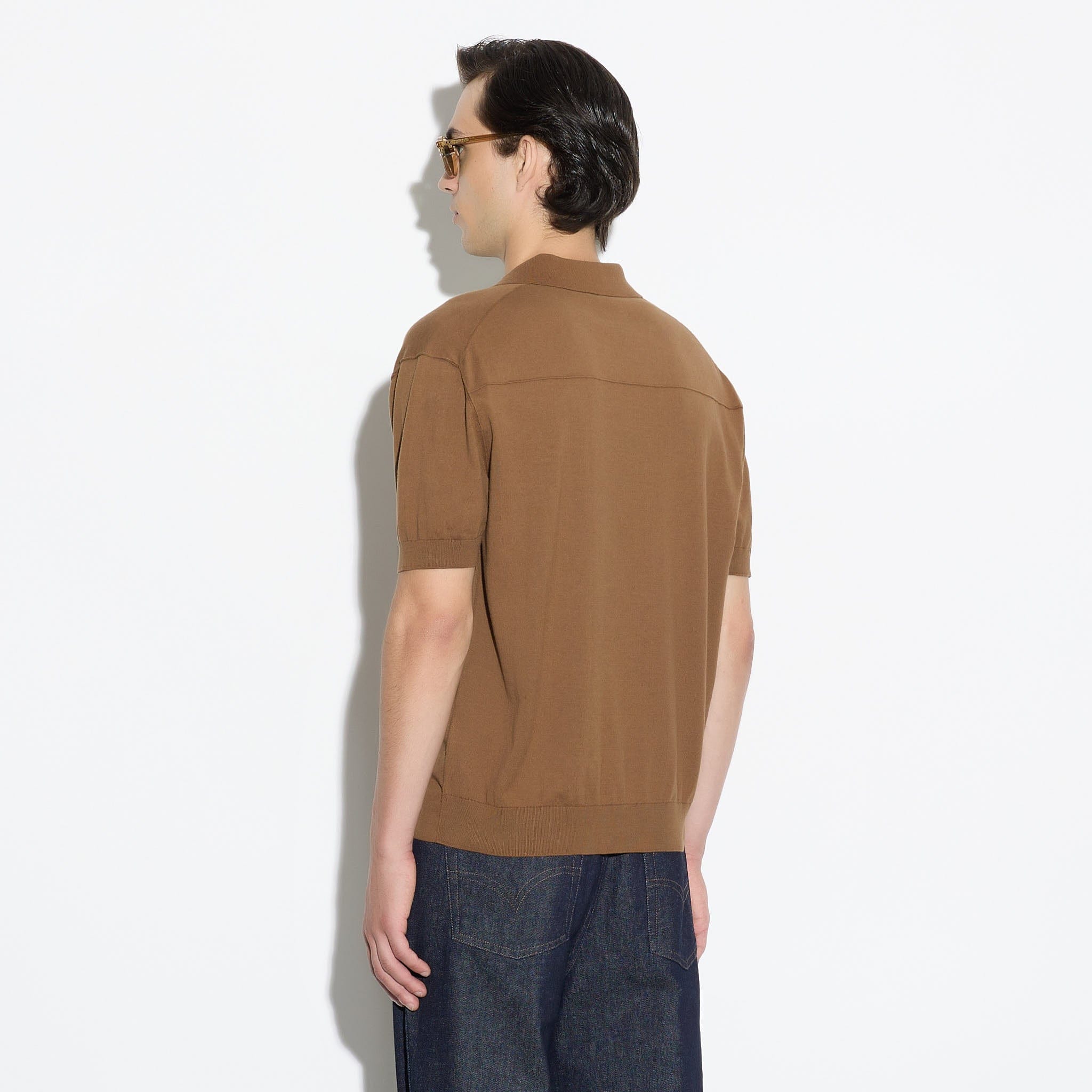Maglia a Polo con Collo Aperto in Cotone Nocciola Maglia A Polo Paolo Pecora