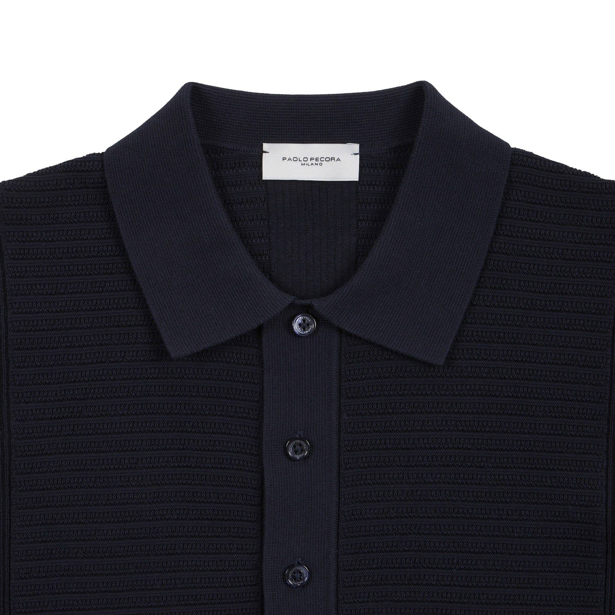 Maglia a Polo in Cotone a Trama Strutturata Blu Maglia A Polo Paolo Pecora