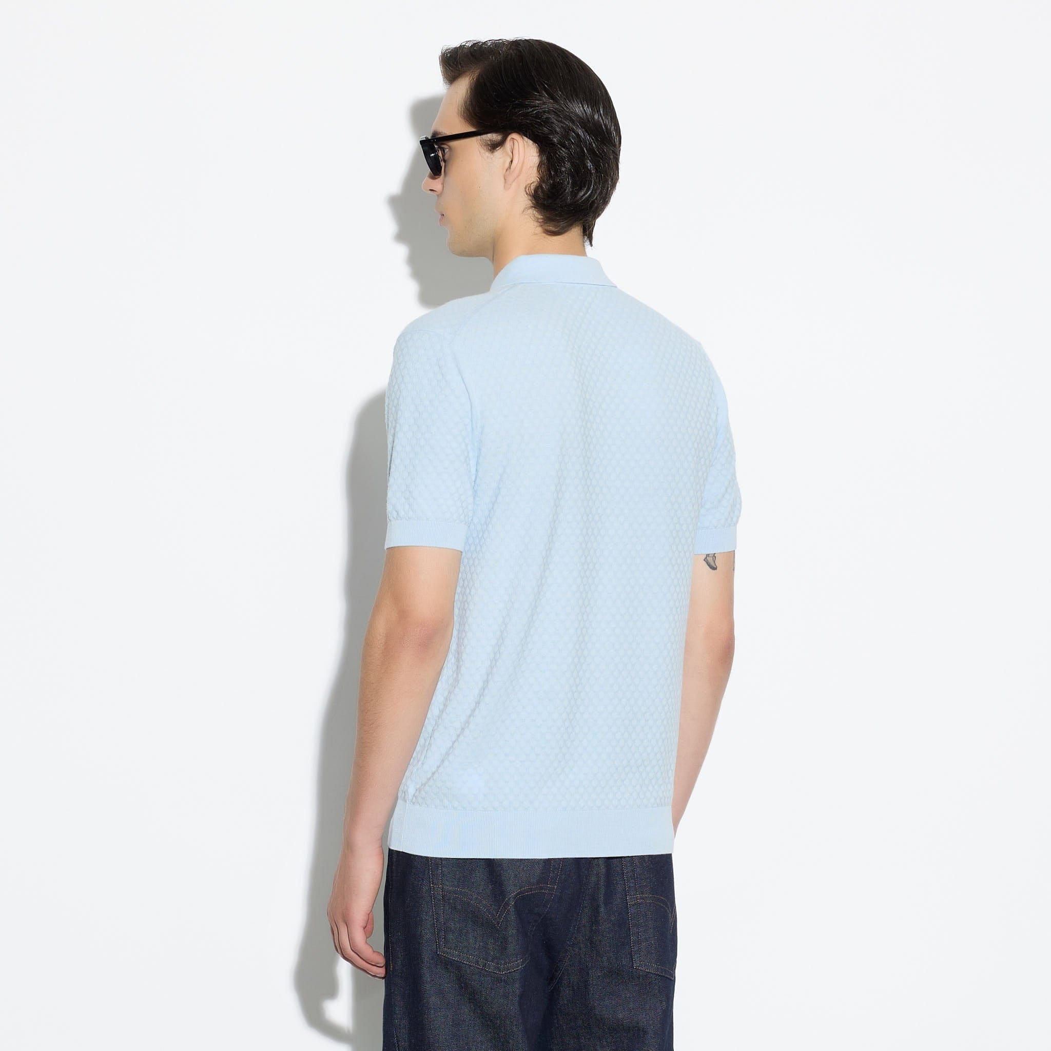 Maglia a Polo in Cotone Lavorato Azzurro Maglia A Polo Paolo Pecora