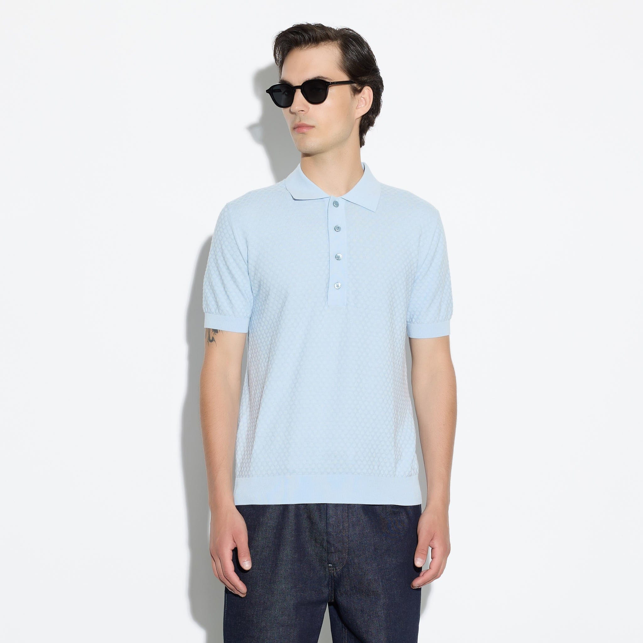 Maglia a Polo in Cotone Lavorato Azzurro Maglia A Polo Paolo Pecora