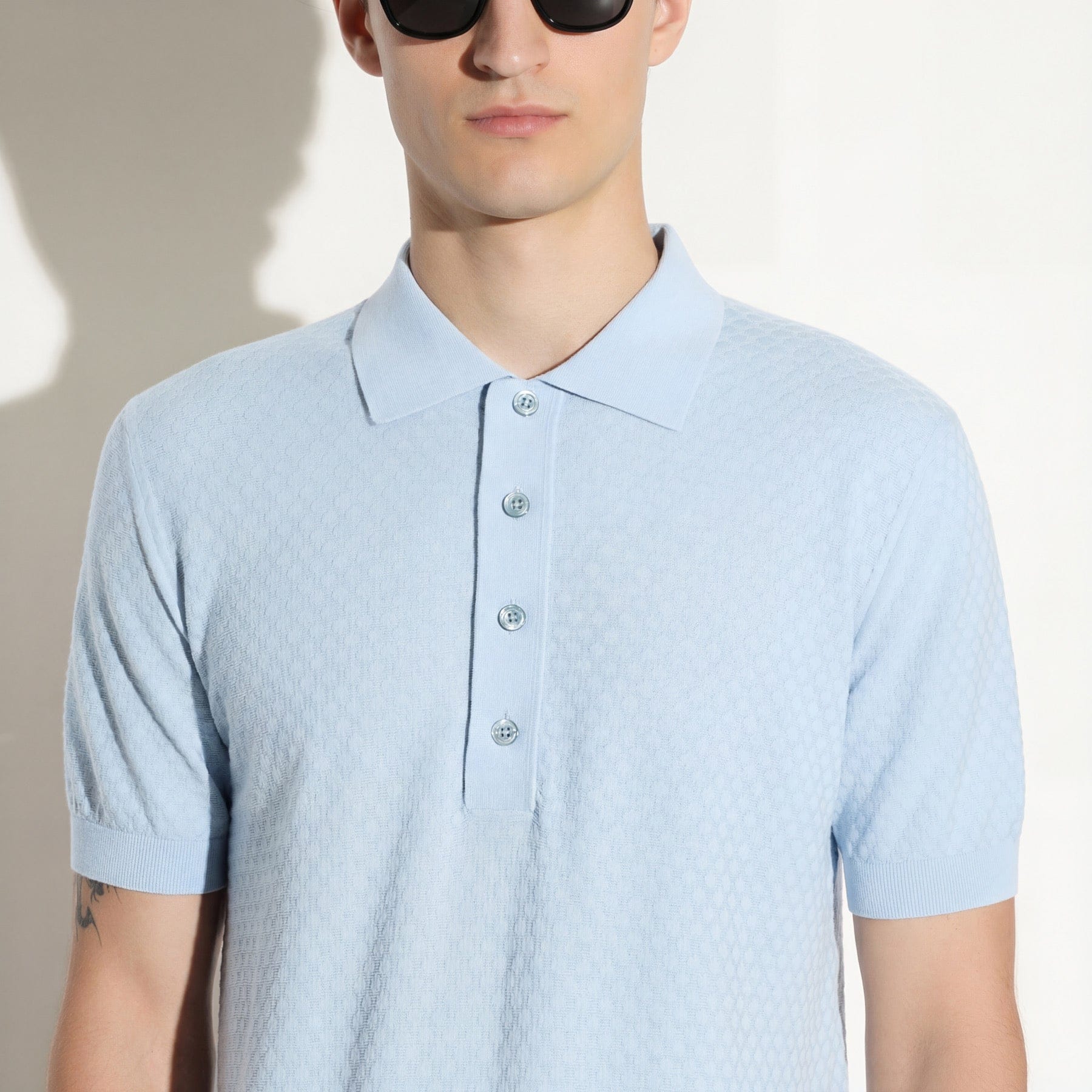 Maglia a Polo in Cotone Lavorato Azzurro Maglia A Polo Paolo Pecora