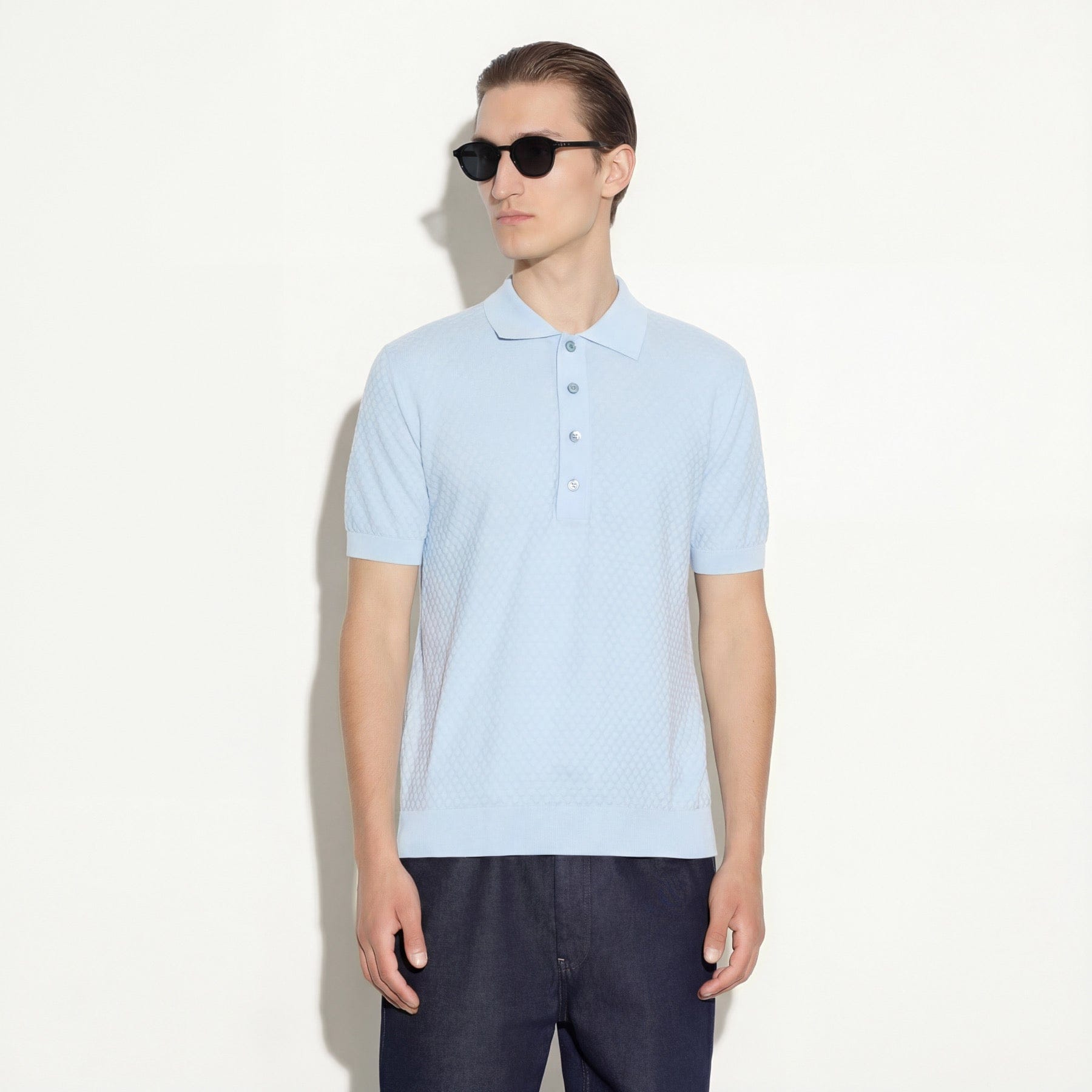 Maglia a Polo in Cotone Lavorato Azzurro Maglia A Polo Paolo Pecora