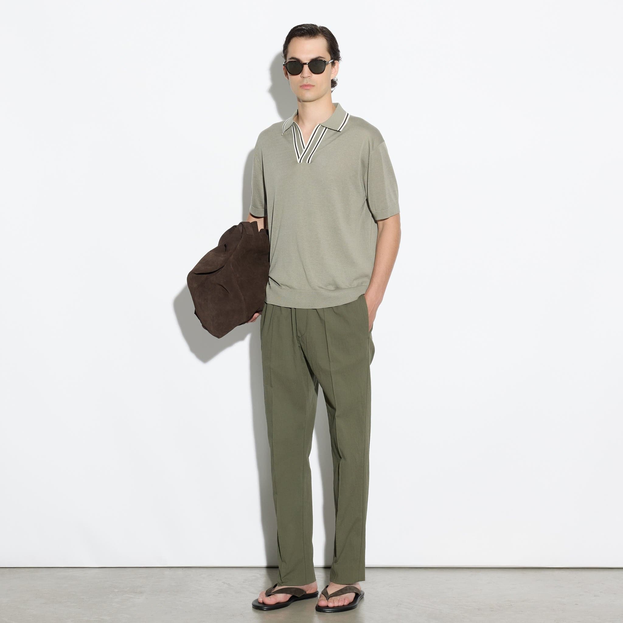 Maglia a Polo in Seta Cotone con Collo a Contrasto Militare Maglia A Polo Paolo Pecora