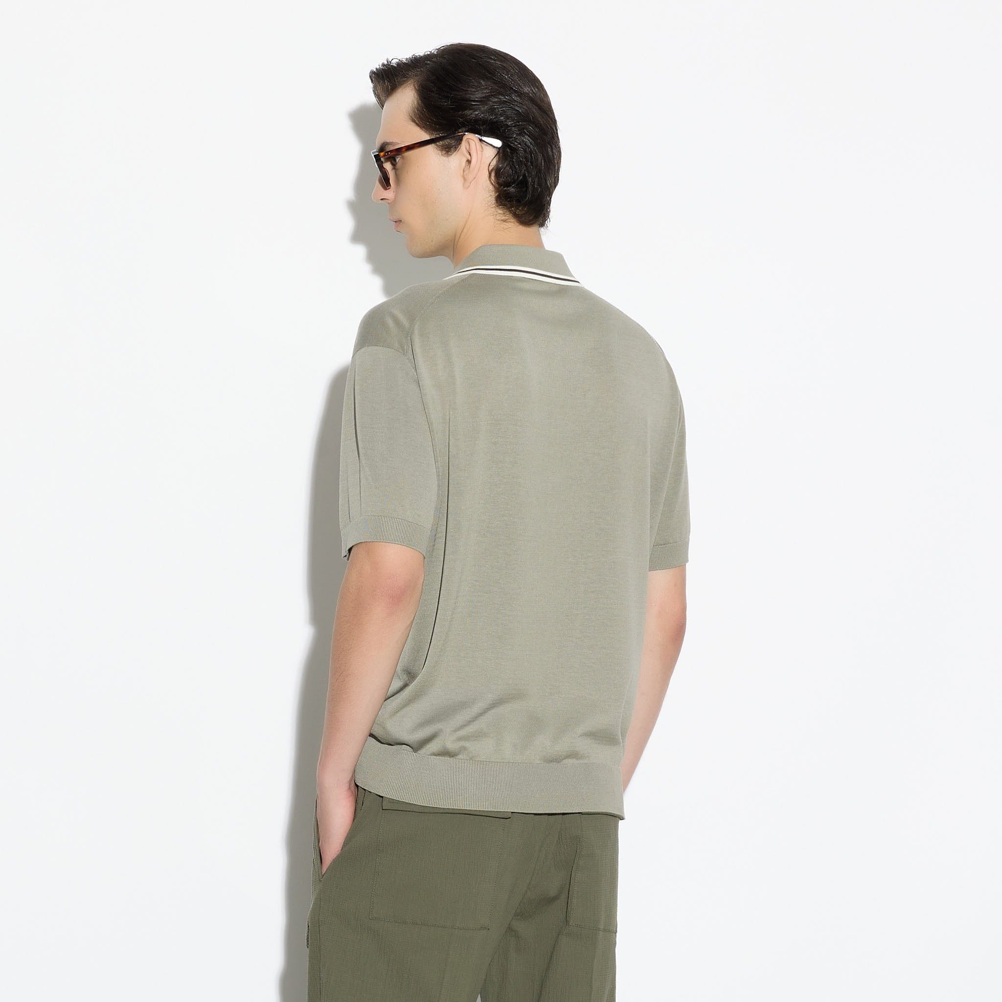 Maglia a Polo in Seta Cotone con Collo a Contrasto Militare Maglia A Polo Paolo Pecora