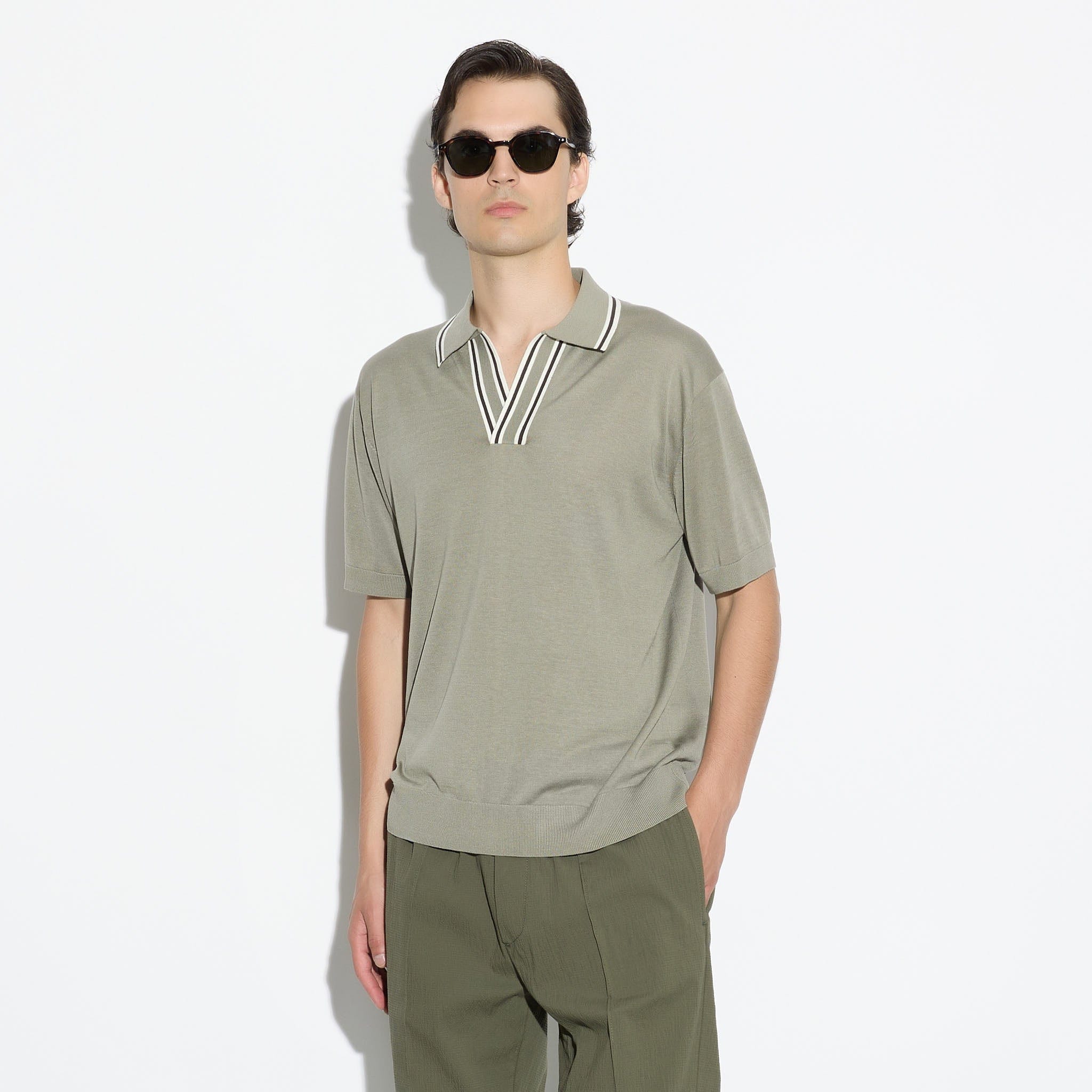 Maglia a Polo in Seta Cotone con Collo a Contrasto Militare Maglia A Polo Paolo Pecora