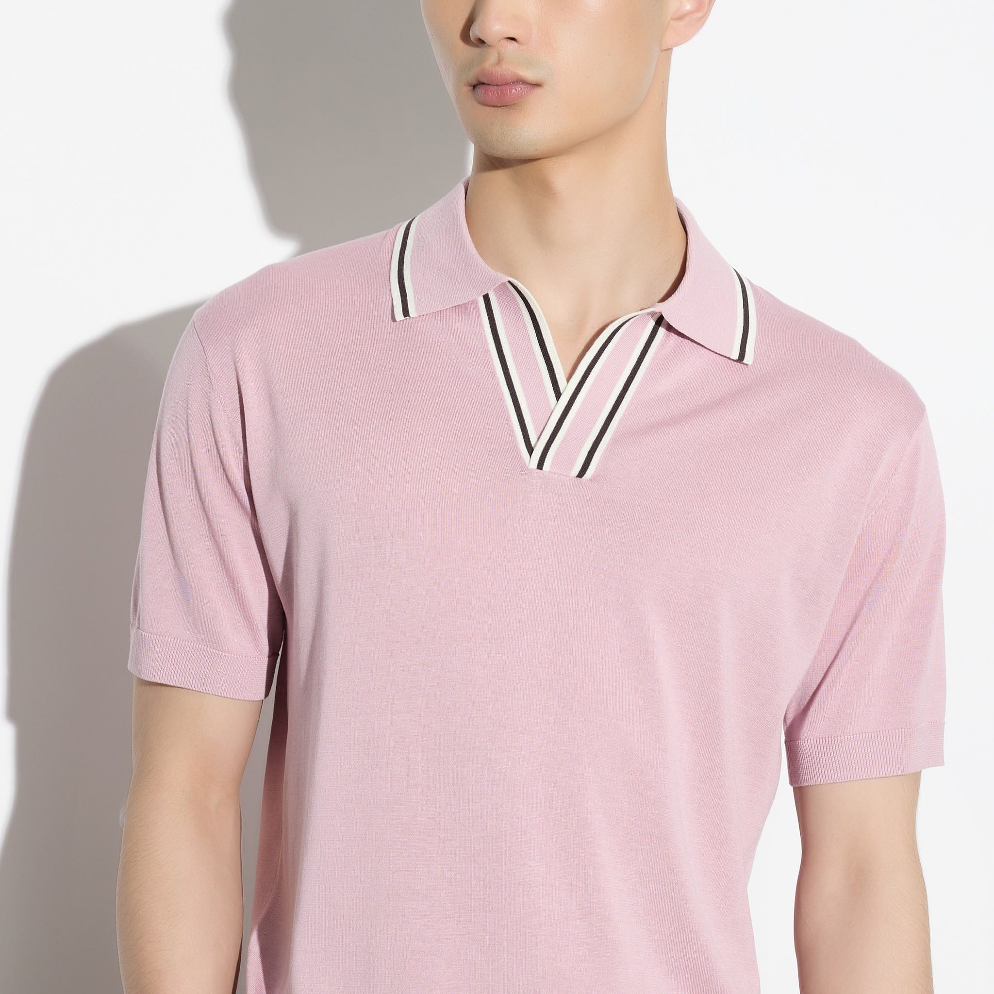 Maglia a Polo in Seta Cotone con Collo a Contrasto Rosa Maglia A Polo Paolo Pecora