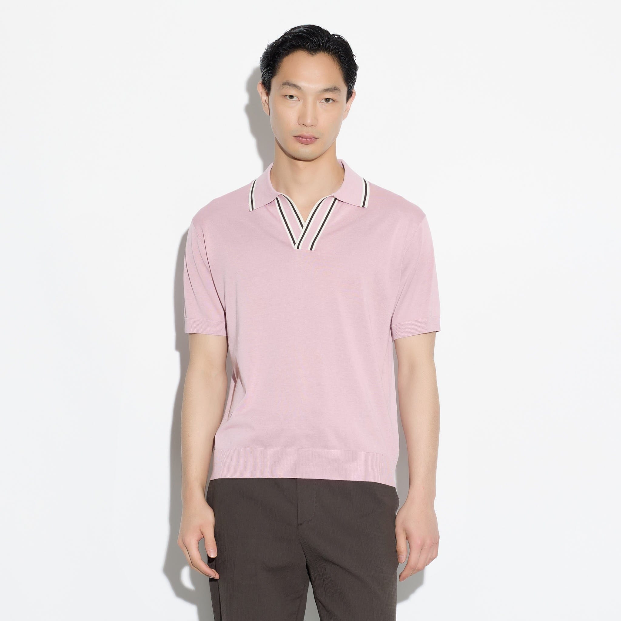 Maglia a Polo in Seta Cotone con Collo a Contrasto Rosa Maglia A Polo Paolo Pecora