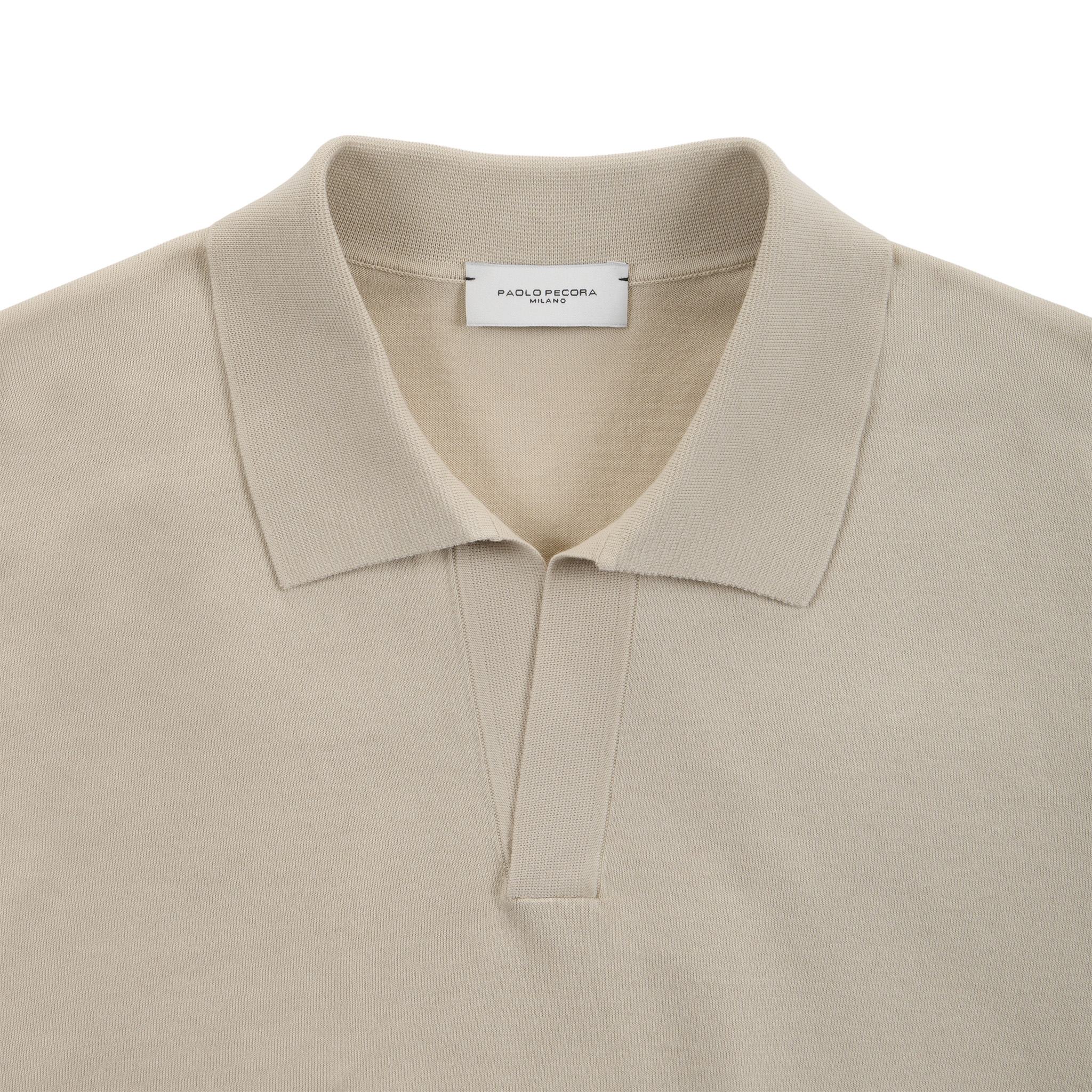 Maglia a Polo Loose Fit con Collo Aperto in Cotone Beige Maglia A Polo Paolo Pecora